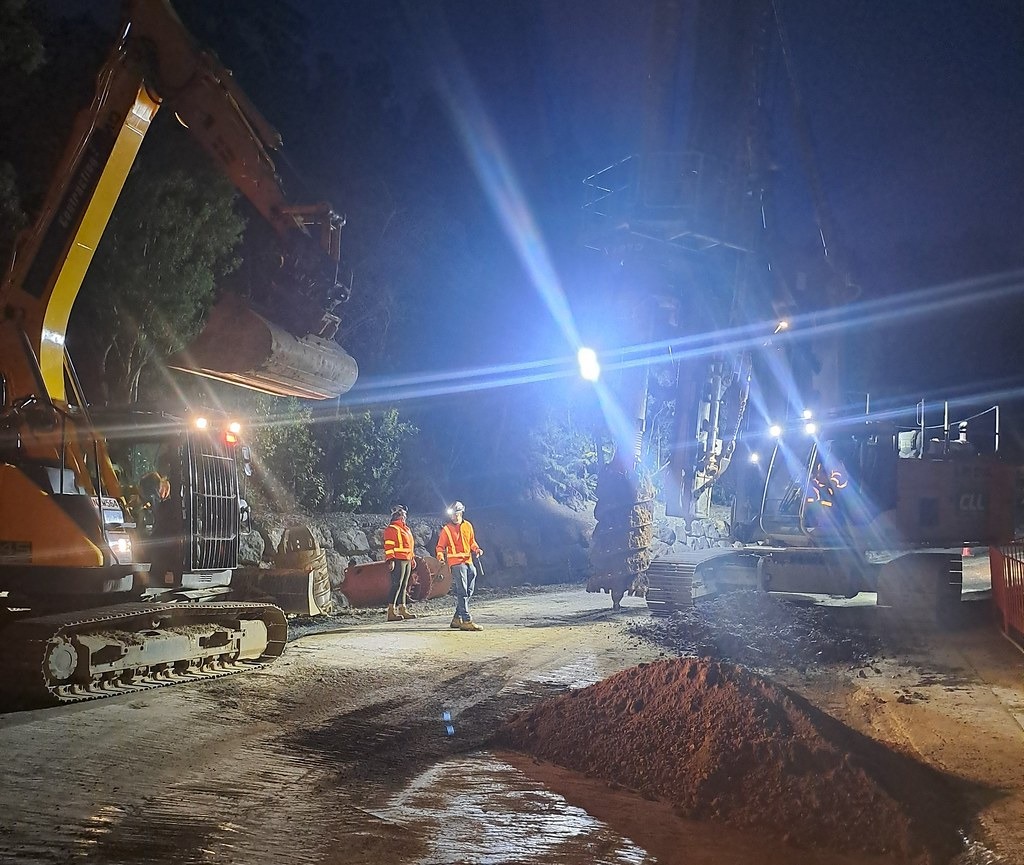 Work is going on around the clock at Mangamuka Gorge, with three shifts used and about 150 workers on site every day.