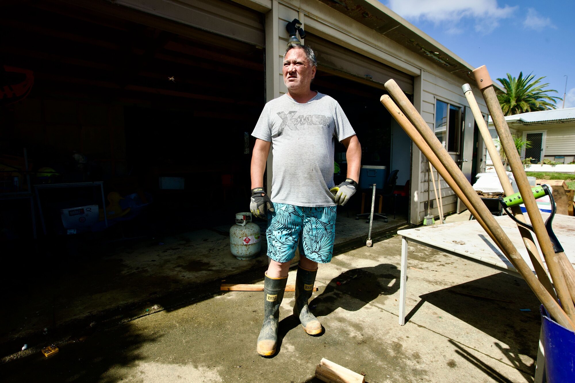 Cecil Walker in his house in Donalds Lane after flooding in Kaitāia. Photo / Jason Dorday