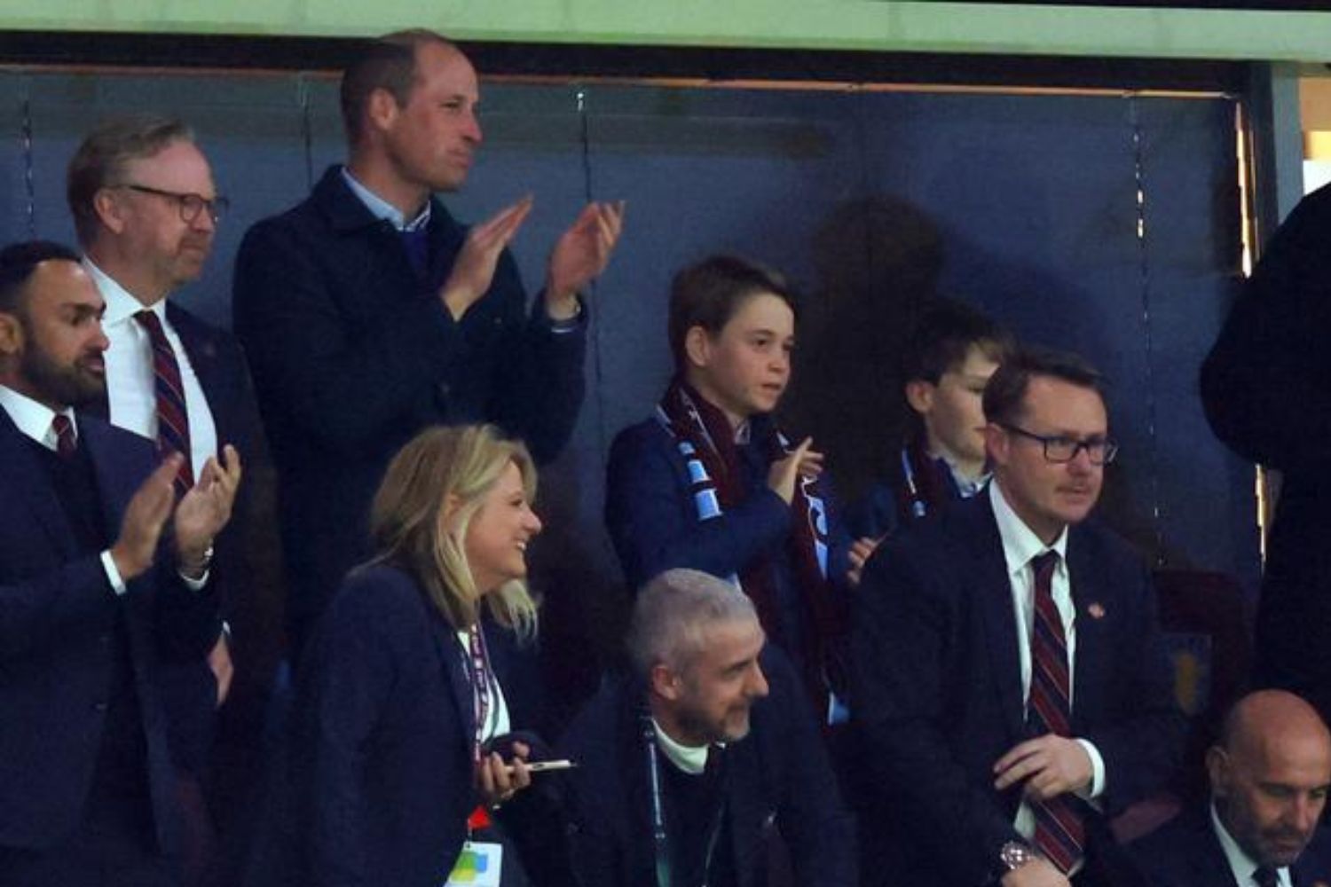 Prince William and Prince George watch the quarter-final first leg football match between Aston Villa and Lille OSC in Birmingham, England, this week. Photo / Getty Images