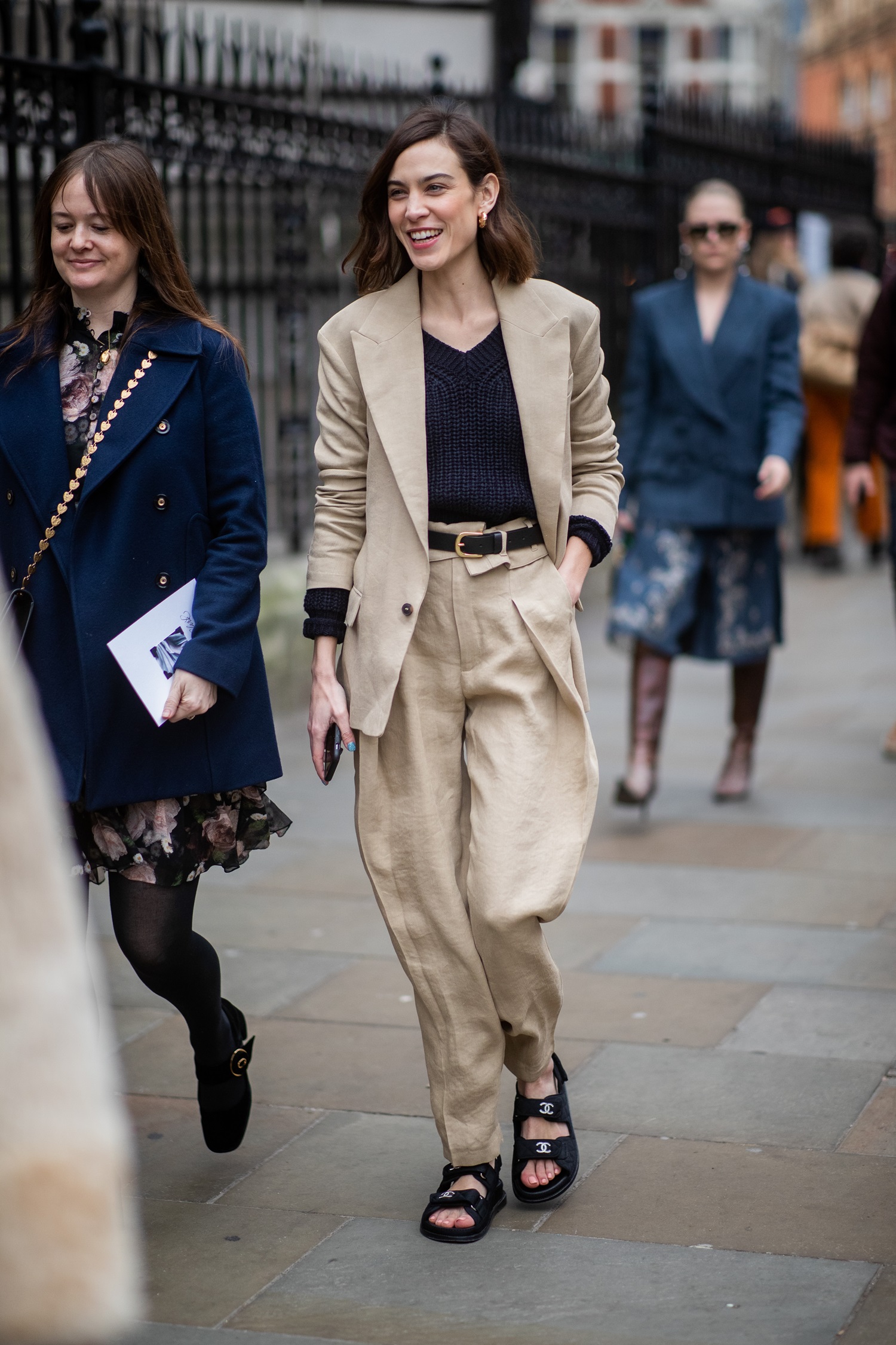 Alexa Chung wears a classic belt with tailoring well. Photo / Getty Images