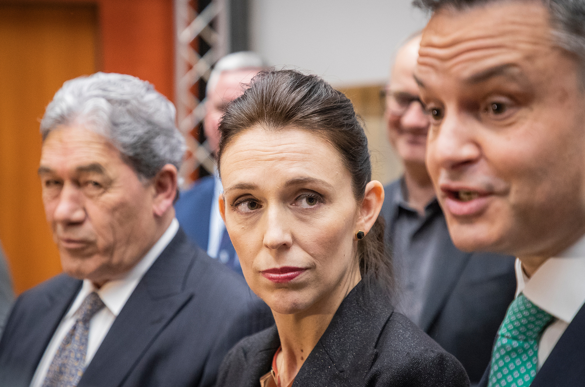 A rare sighting of all three leaders in 2018: NZ First leader Winston Peters, Prime Minister Jacinda Ardern and Green Party co-leader James Shaw. Photo / Greg Bowker