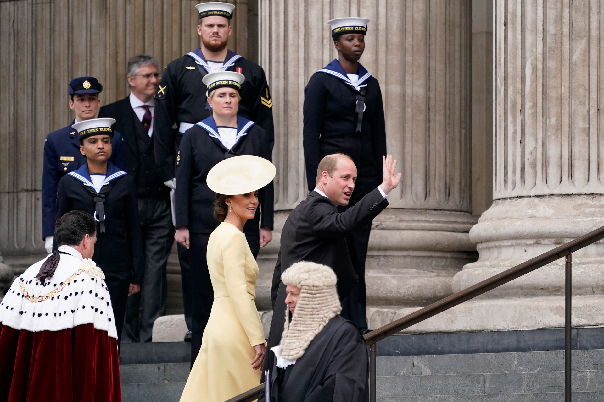Prince William and his wife Kate, Duchess of Cambridge, arrive for a service of thanksgiving for the reign of Queen Elizabeth II. Photo / AP