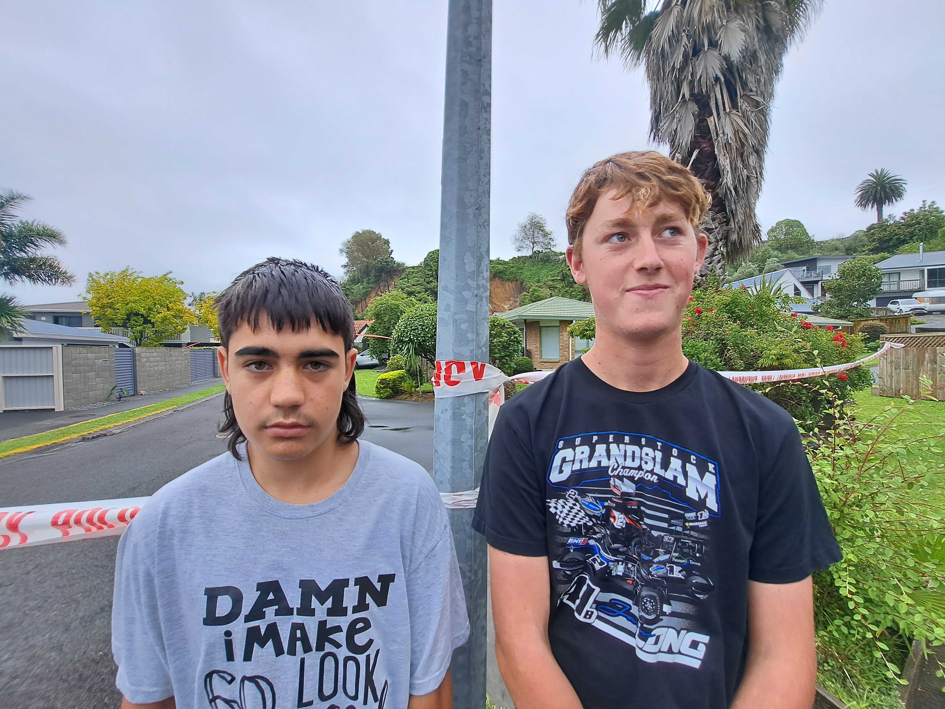 Campbell Hayes (left) said he was awake upstairs playing his Xbox when he heard a big crack and the power went off. His brother Mikaere, pictured right, said it was nerve-wracking. Photo / Carmen Hall