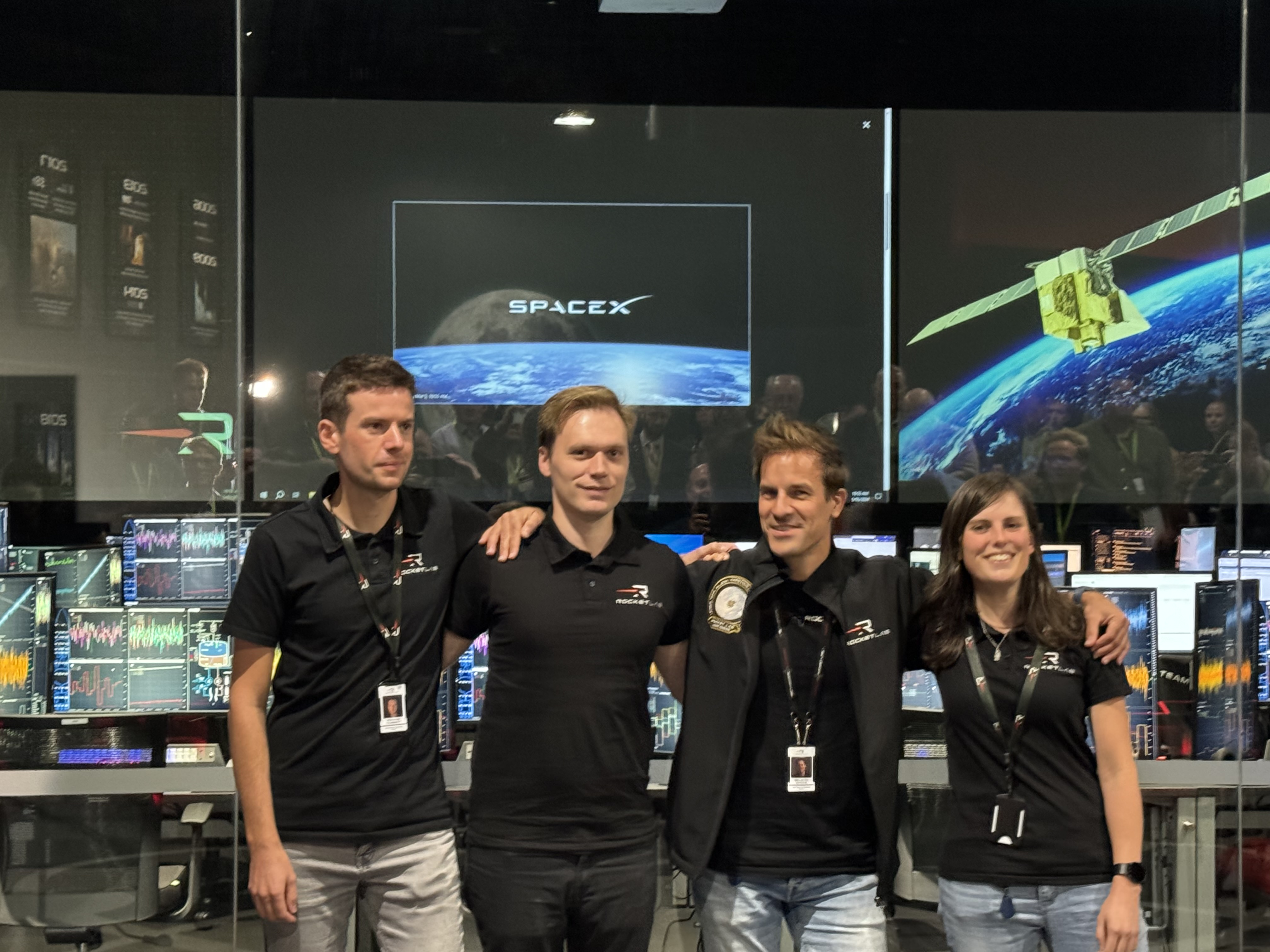 Some of the Rocket Lab staff who'll be controlling MethaneSat. From left: Francois Toussaint, Ferenc Nemeth, Ben Modave and Darcey Graham.
