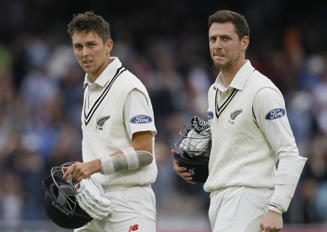  Trent Boult, left and Matt Henry leave the pitch at the end of the test. Photo / AP