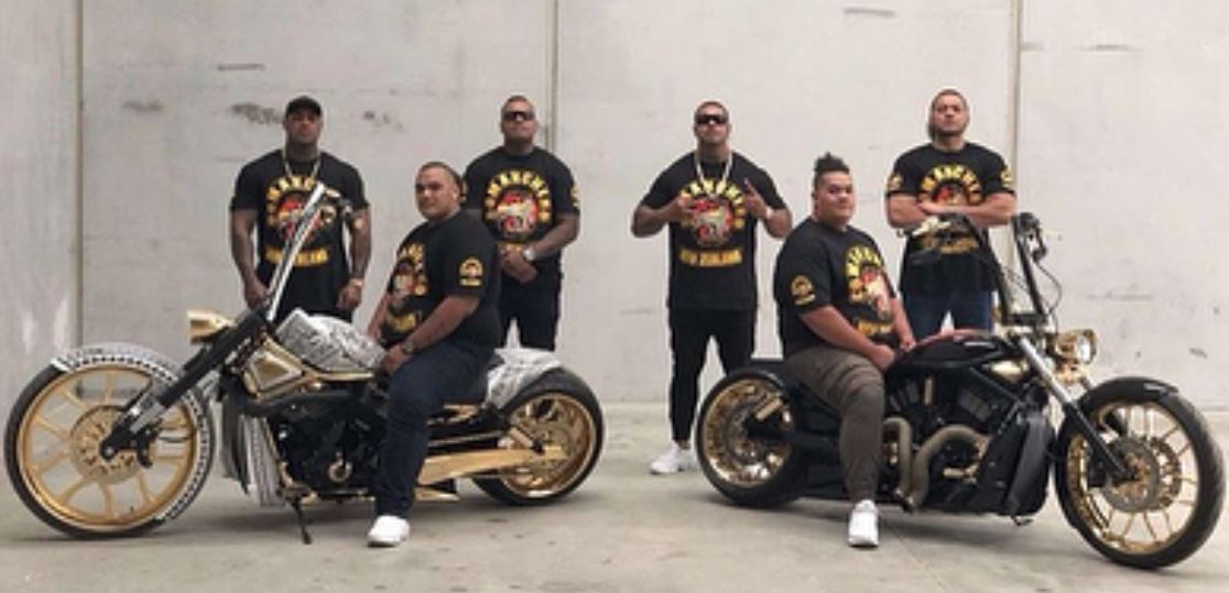 Patched members of the Comanchero gang pictured with gold-plated motorcycles after establishing a New Zealand chapter. Photo / Instagram 
