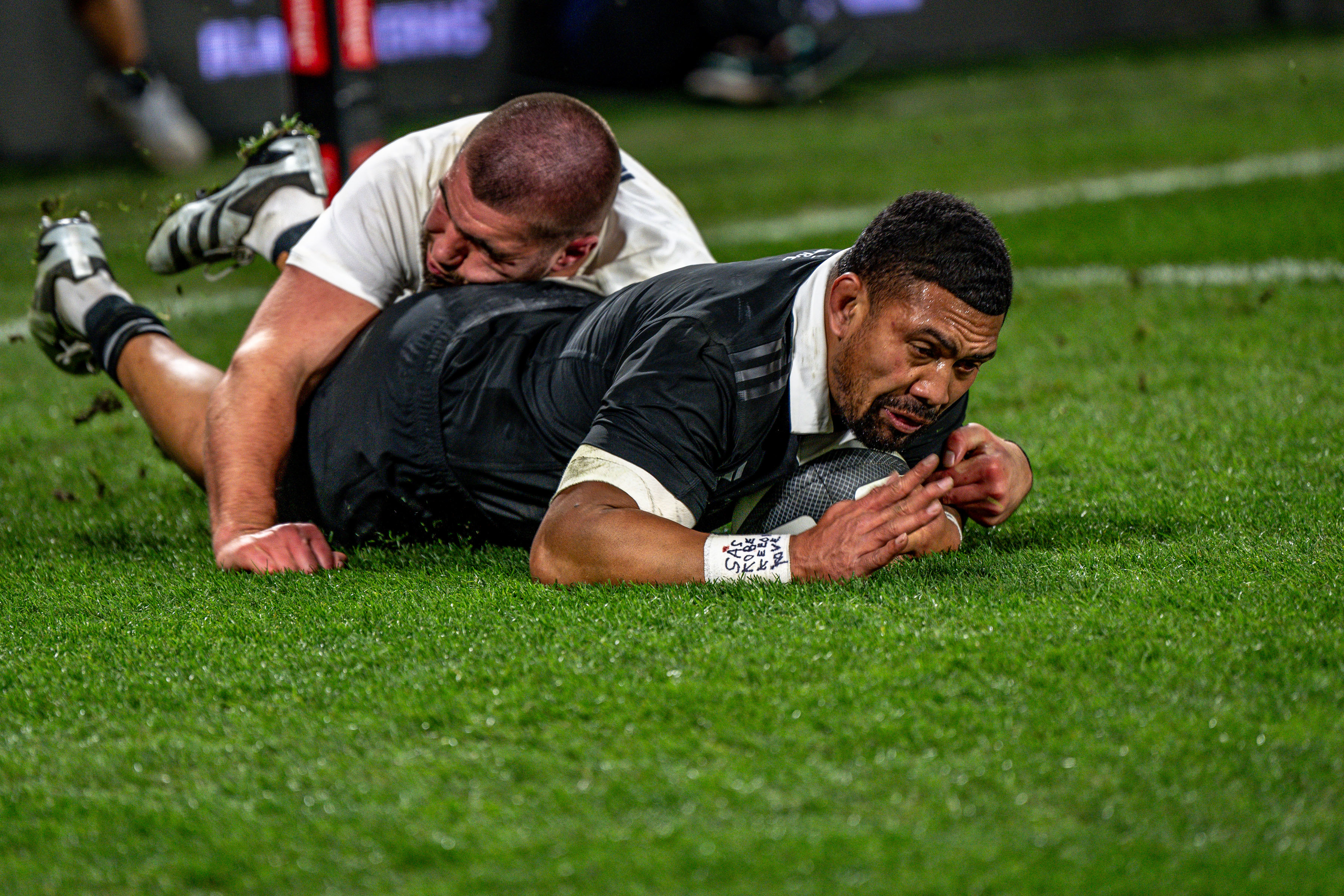 Ardie Savea scores for the All Blacks against England in Dunedin. Photo / Photosport