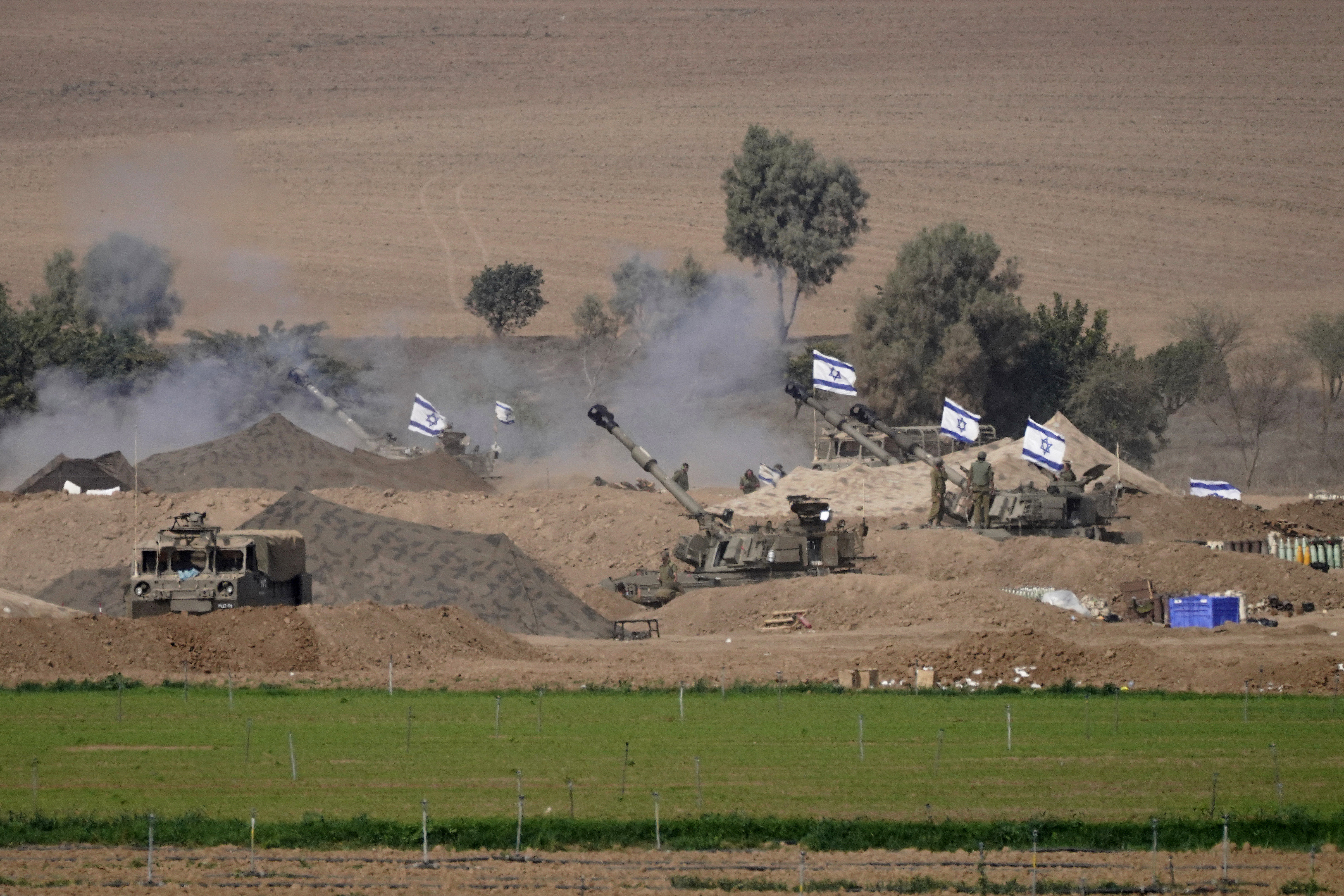 An Israeli mobile artillery unit was seen in a position near the Israel-Gaza border in Israel yesterday. Photo / AP