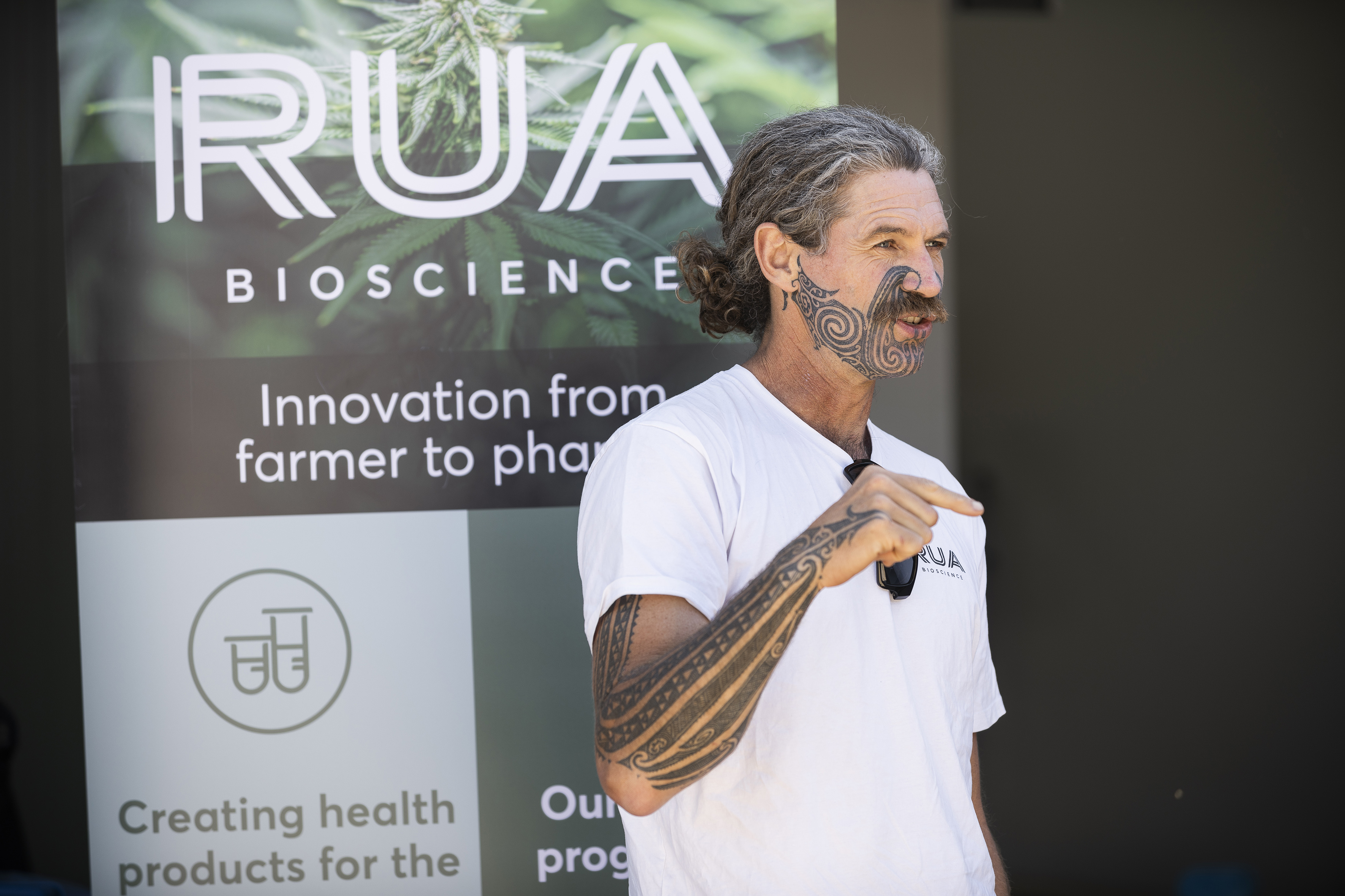 Rua Bioscience executive director and co-founder Panapa Ehau has been leading the kōrero at nationwide and online roadshows. Photo / Strike Photography