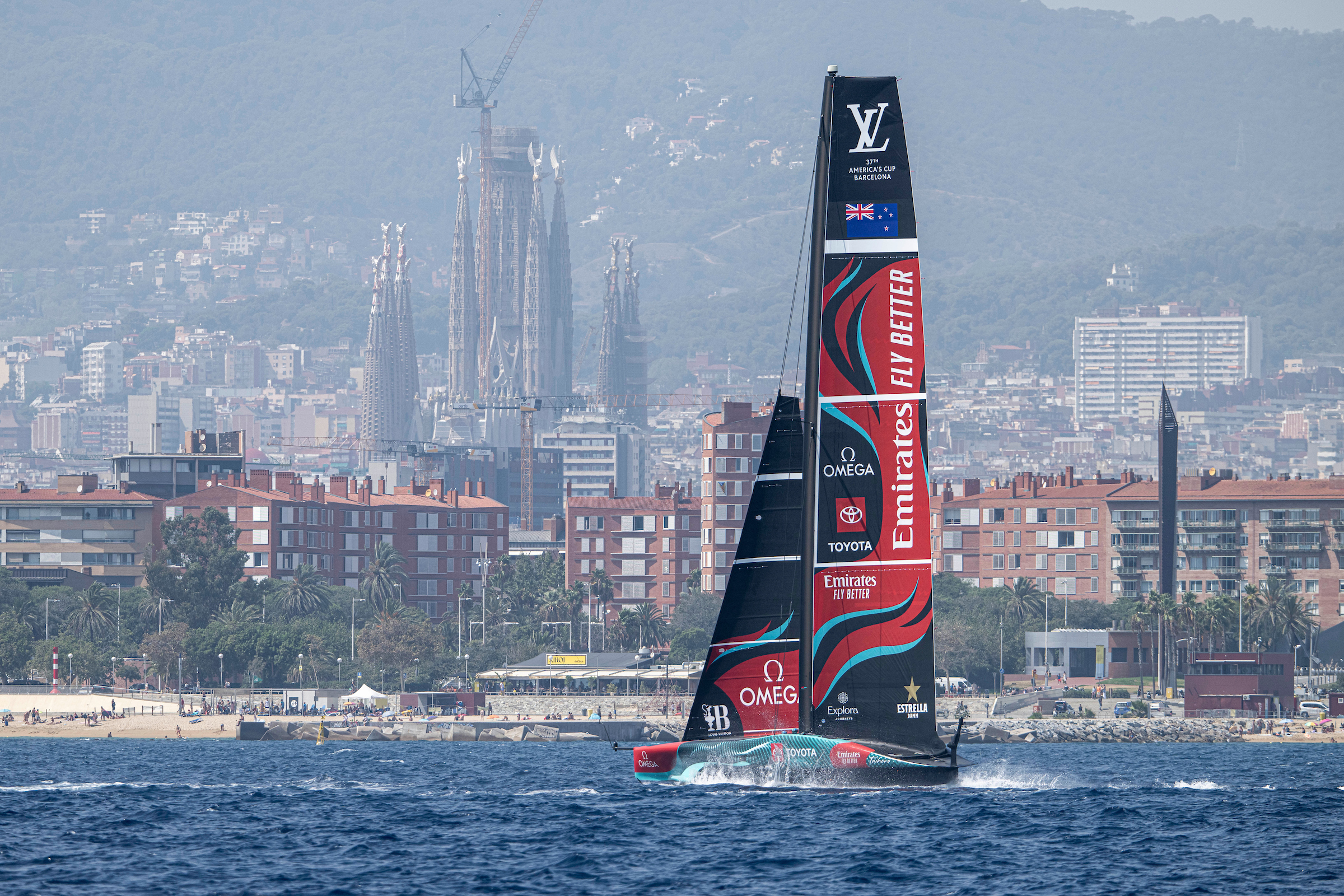 Emirates Team New Zealand in action during day two of the America's Cup preliminary regatta in Barcelona. Photo / Ricardo Pinto, America's Cup