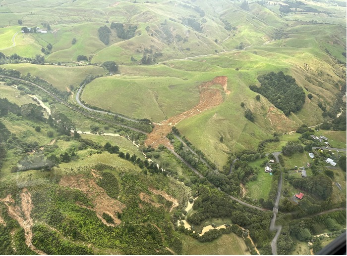 A slip on Northland's rail line from the air. Photo / KiwiRail