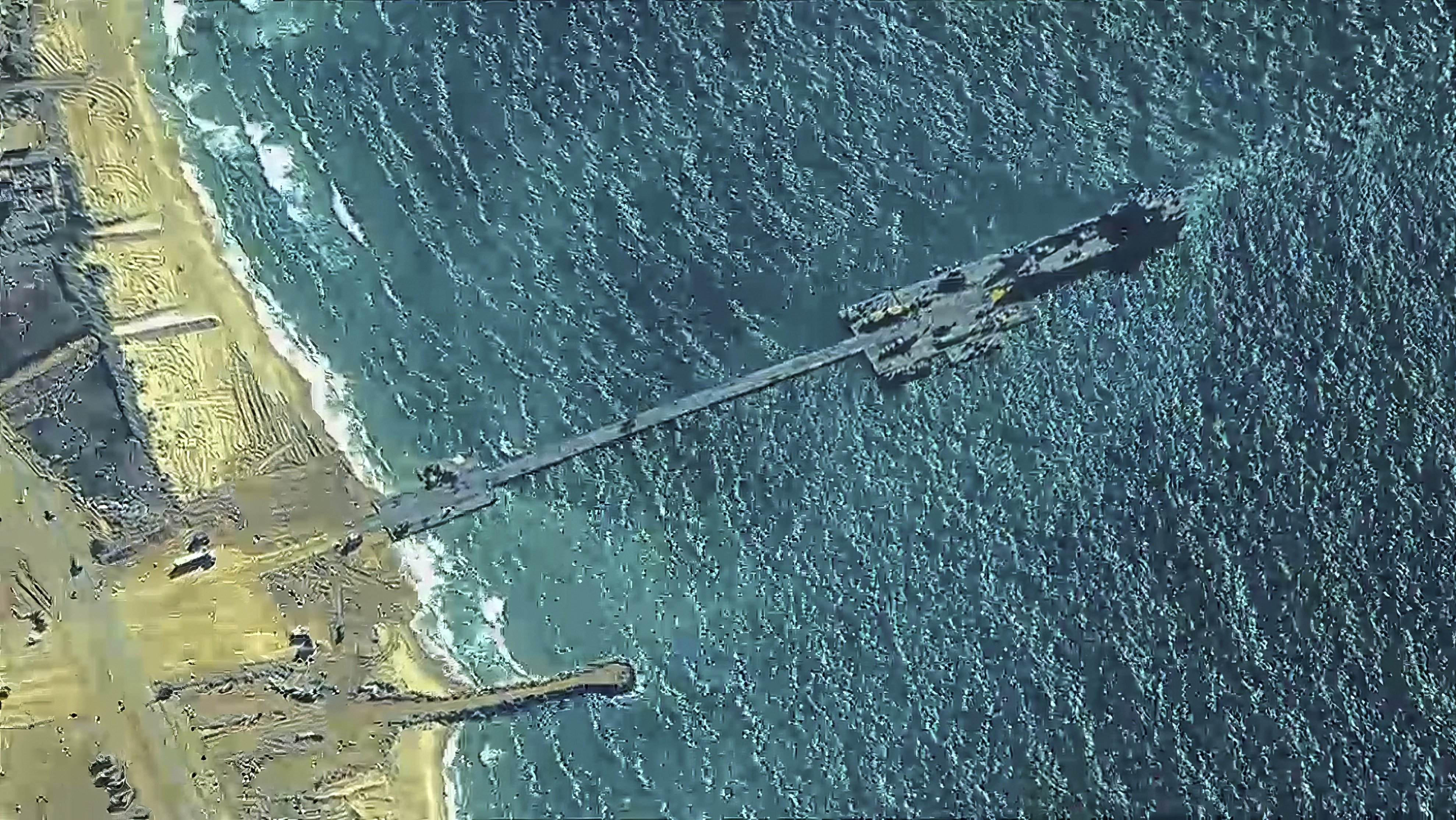 The US military finished installing the floating pier, with officials poised to begin ferrying badly needed humanitarian aid into the enclave besieged over seven months of intense fighting in the Israel-Hamas war. Photo / US Central Command via AP