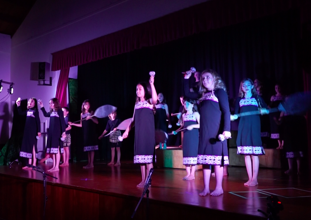 Russell School students performing the play Te Whanau Marama. Photo / Rachel Thwaites
