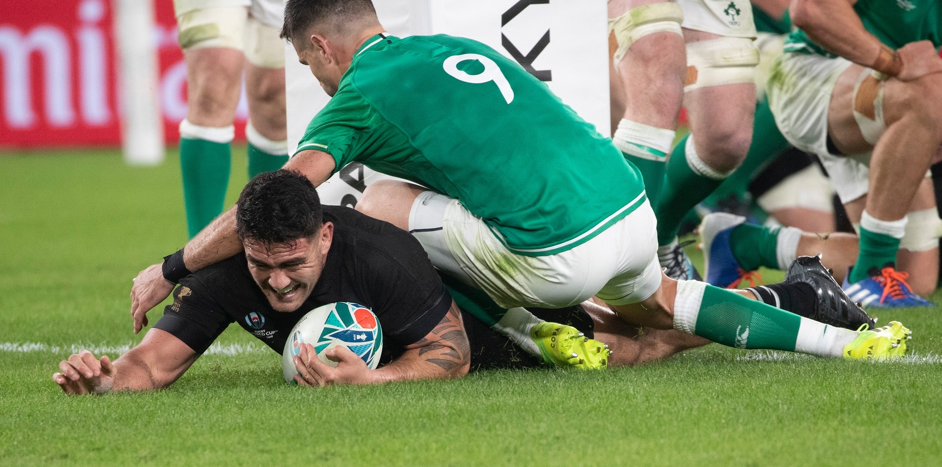 Codie Taylor scores in the second half of the quarter-final against Ireland. Photo / Mark Mitchell 