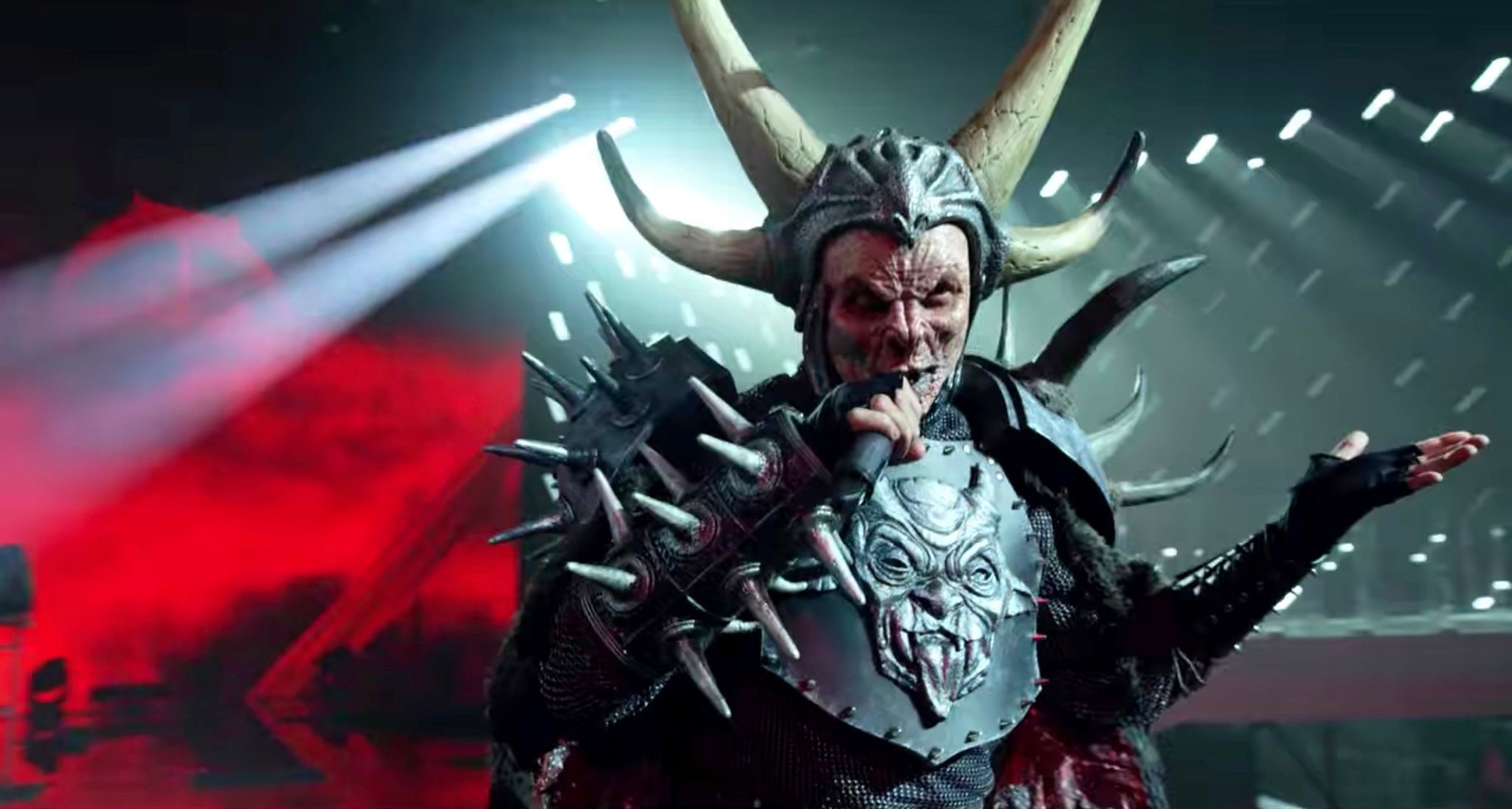 Moon Fang performs during the film's semifinals. The group is a nod to Lordi, Finland's beloved heavy metal entry from 2006. Photo / Supplied
