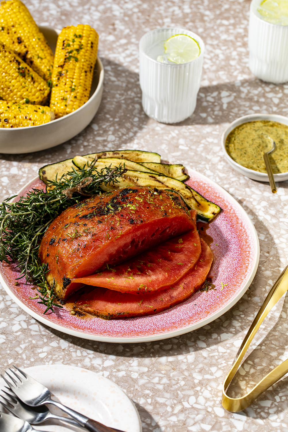 Barbecued watermelon with jalapeno marinade. Photo / Babiche Martens
