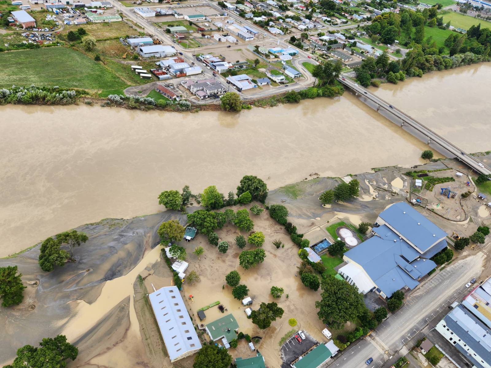 A reconnaissance flight over the cyclone-ravaged East Coast and Hawke's Bay shows Wairoa cut off in the storm. Photo / NZDF
