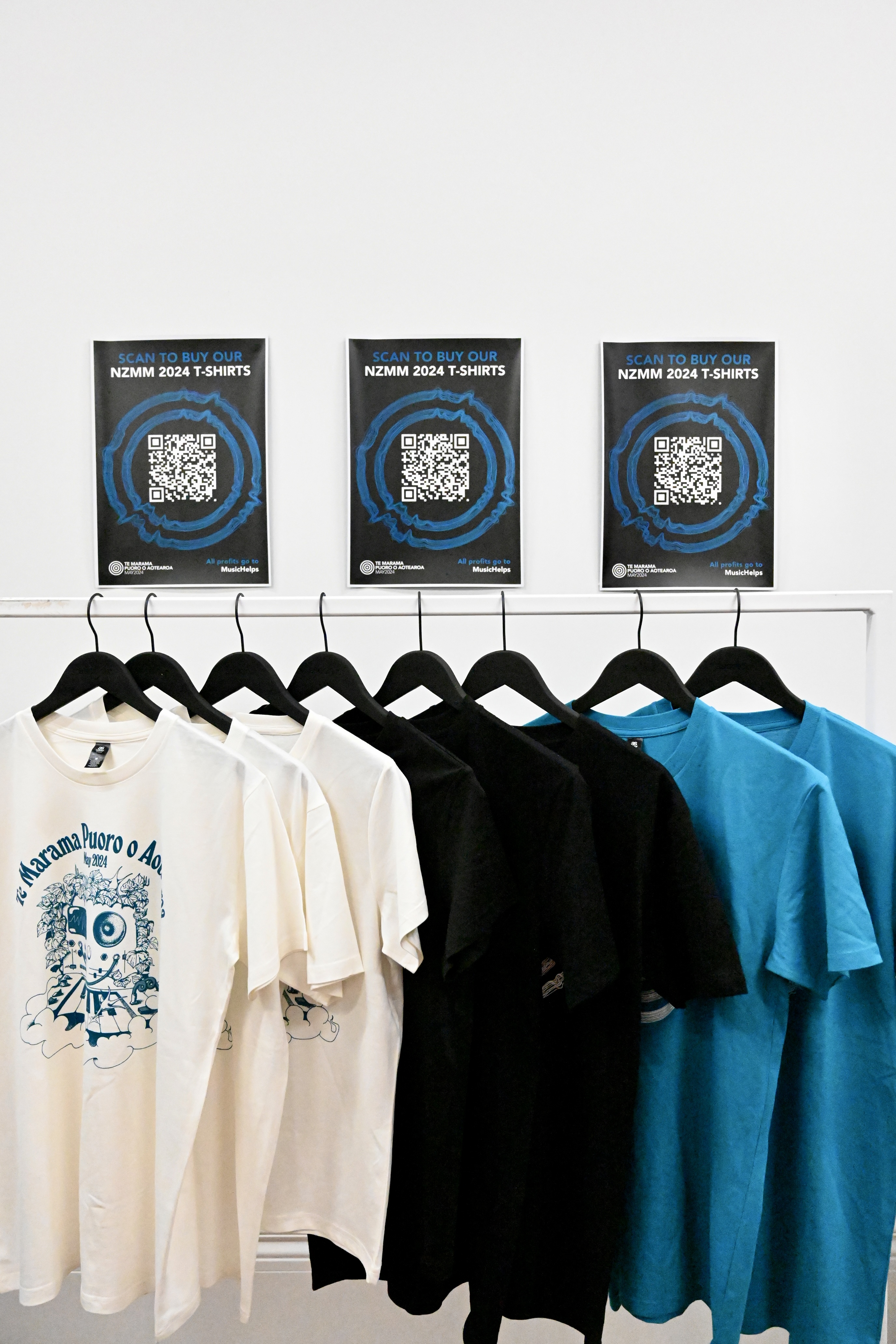 All the proceeds from NZ Music Month's official merch T-shirts are donated to the charity MusicHelps. Photo / Nico Rose