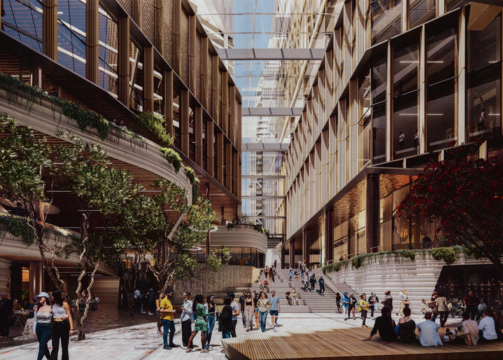 A view from the site of the Downtown car park building showing the laneway between buildings.
