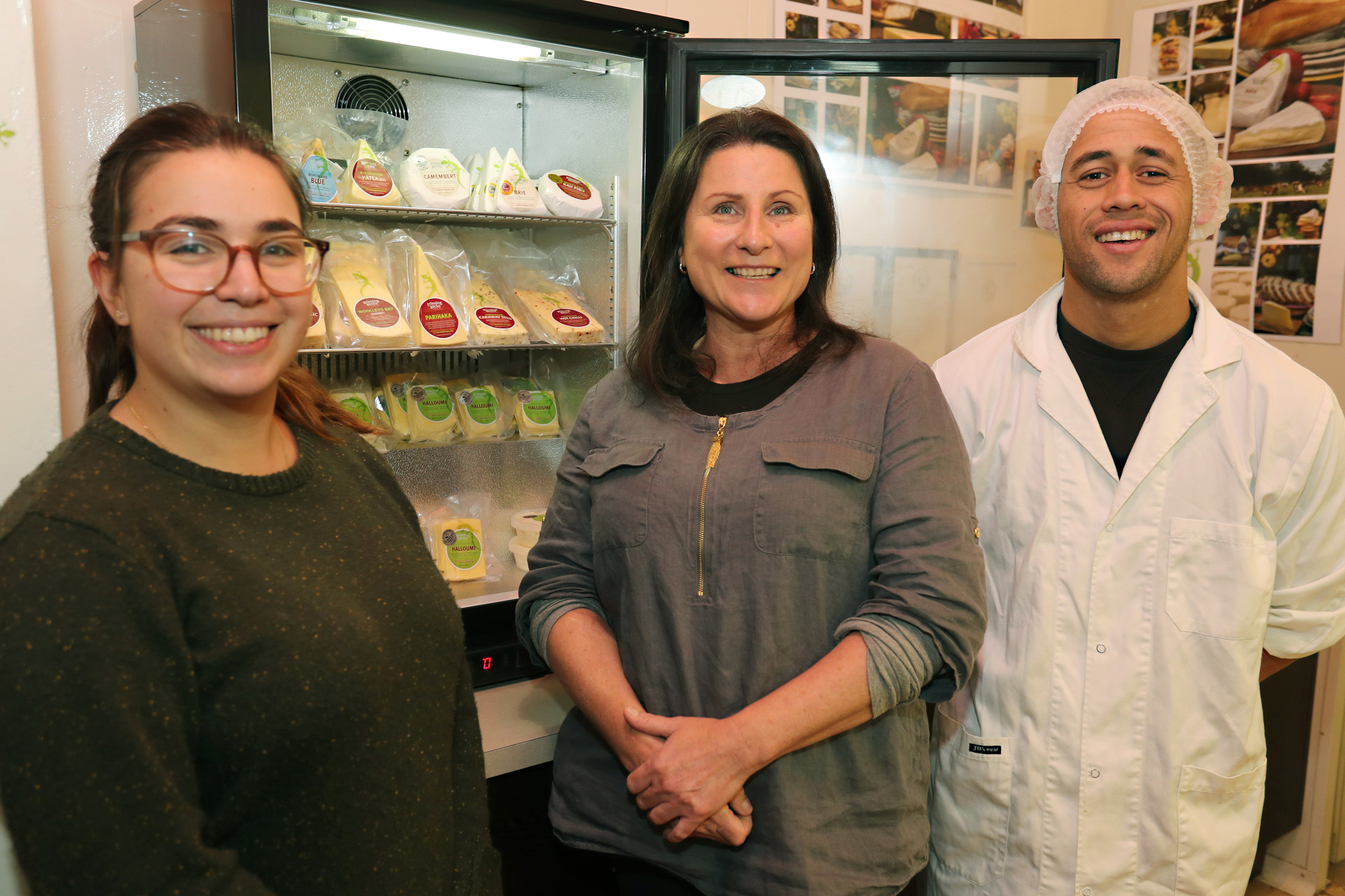Grinning Gecko cheesemakers Clara Autet, left, Catherine McNamara and Zev Kaka-Holtz.