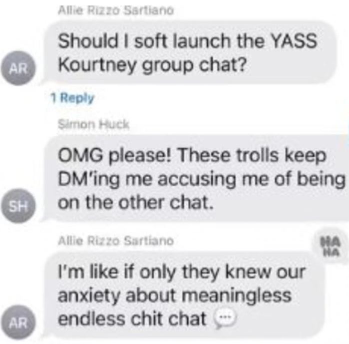 Kourtney Kardashian shared a group chat with her friends following sister Kim's accusations. Photo / Instagram
