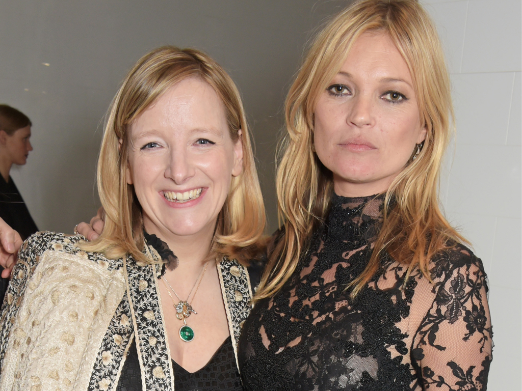 Sarah Burton, creative director of the Alexander McQueen brand, with Kate Moss – both in McQueen. Picture / Getty
