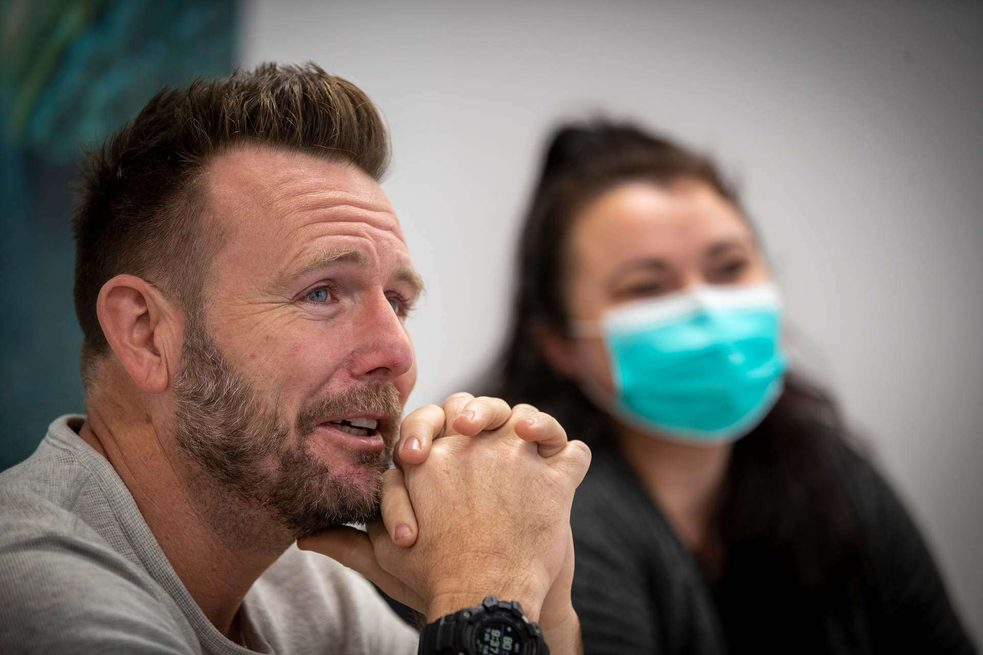 Mike Andrews was the first to come to Ezmeralda Johns, right, aid after she was stabbed multiple times in the Countdown LynnMall terror attack last September. Photo / Michael Craig
