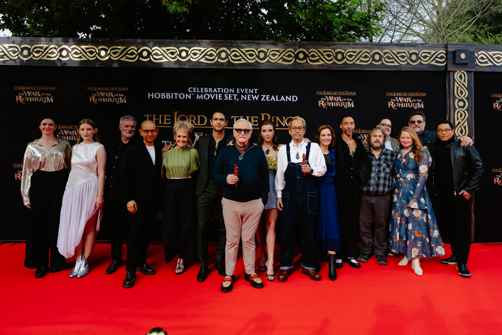 The cast of The Lord of the Rings: The War of the Rohirrim at the red-carpet premiere event at Hobbiton in Matamata. Photo / Amanda Nieto, Sonna Studios.