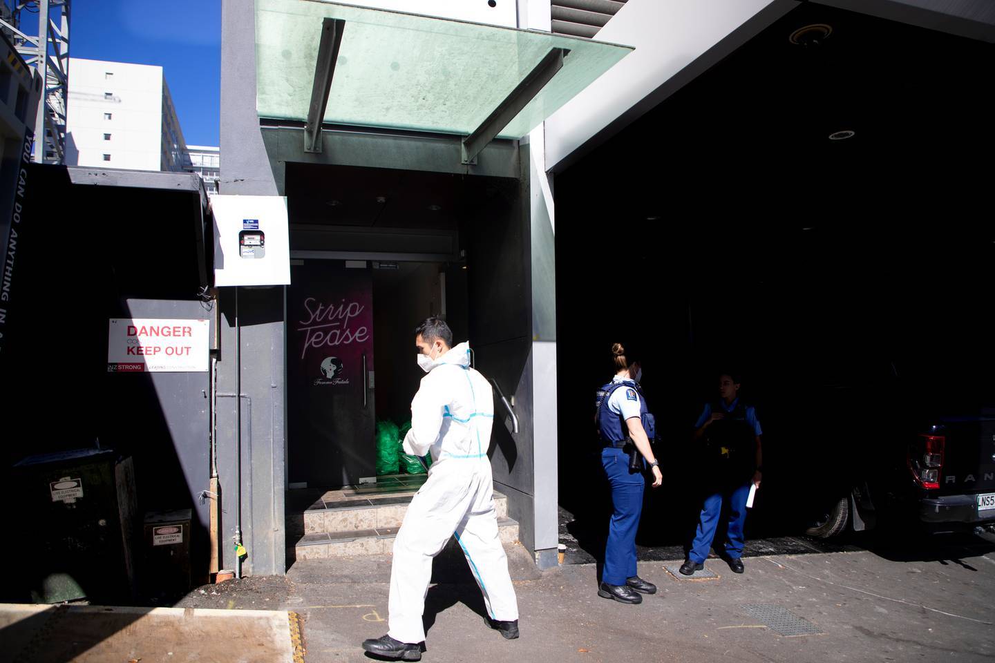 Police forensic teams working at the scene this morning to collect evidence. Photo / Hayden Woodward
