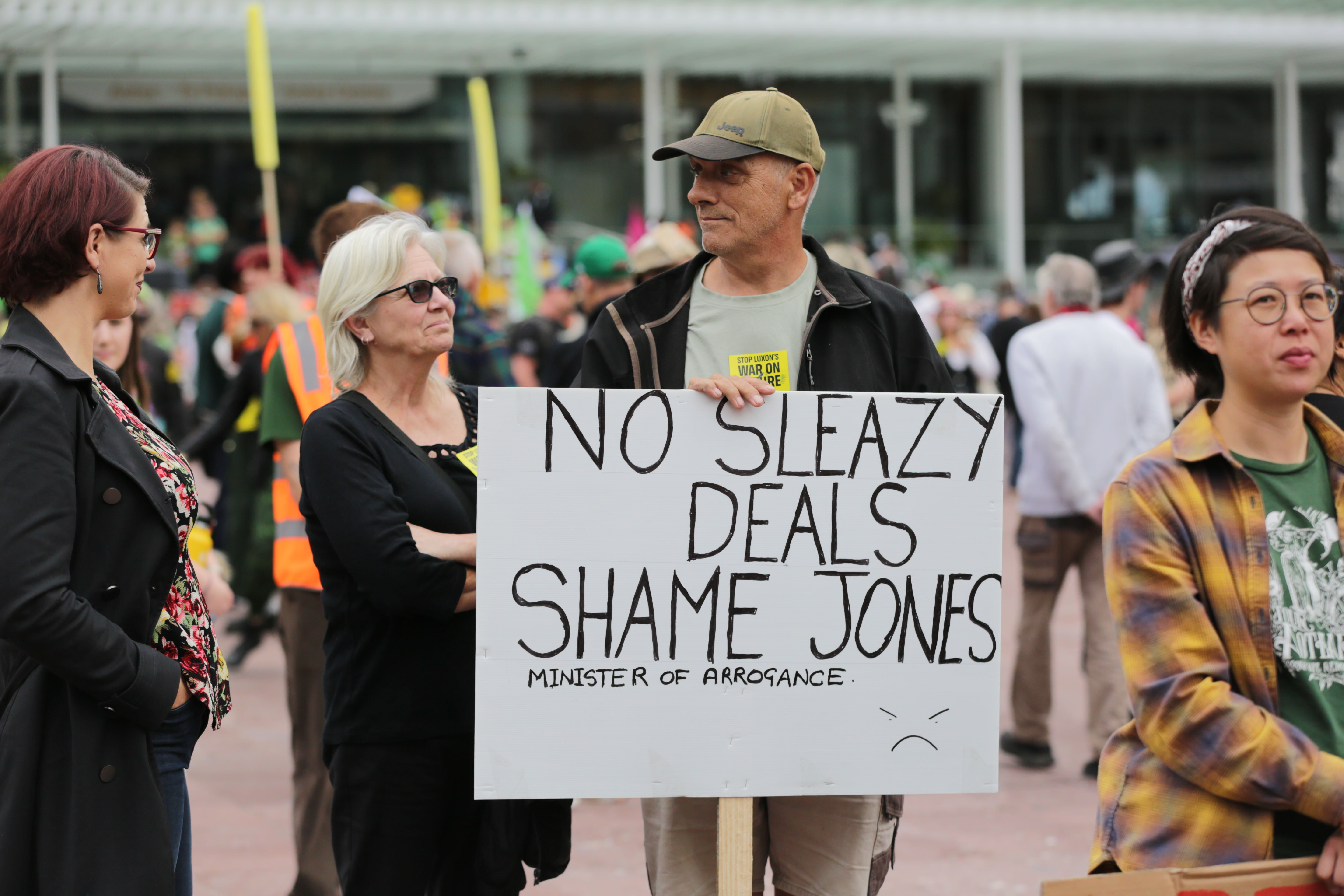 Many of those gathered in Auckland today carried homemade signs critical of the coalition Government. Photo / Sylvie Whinray
