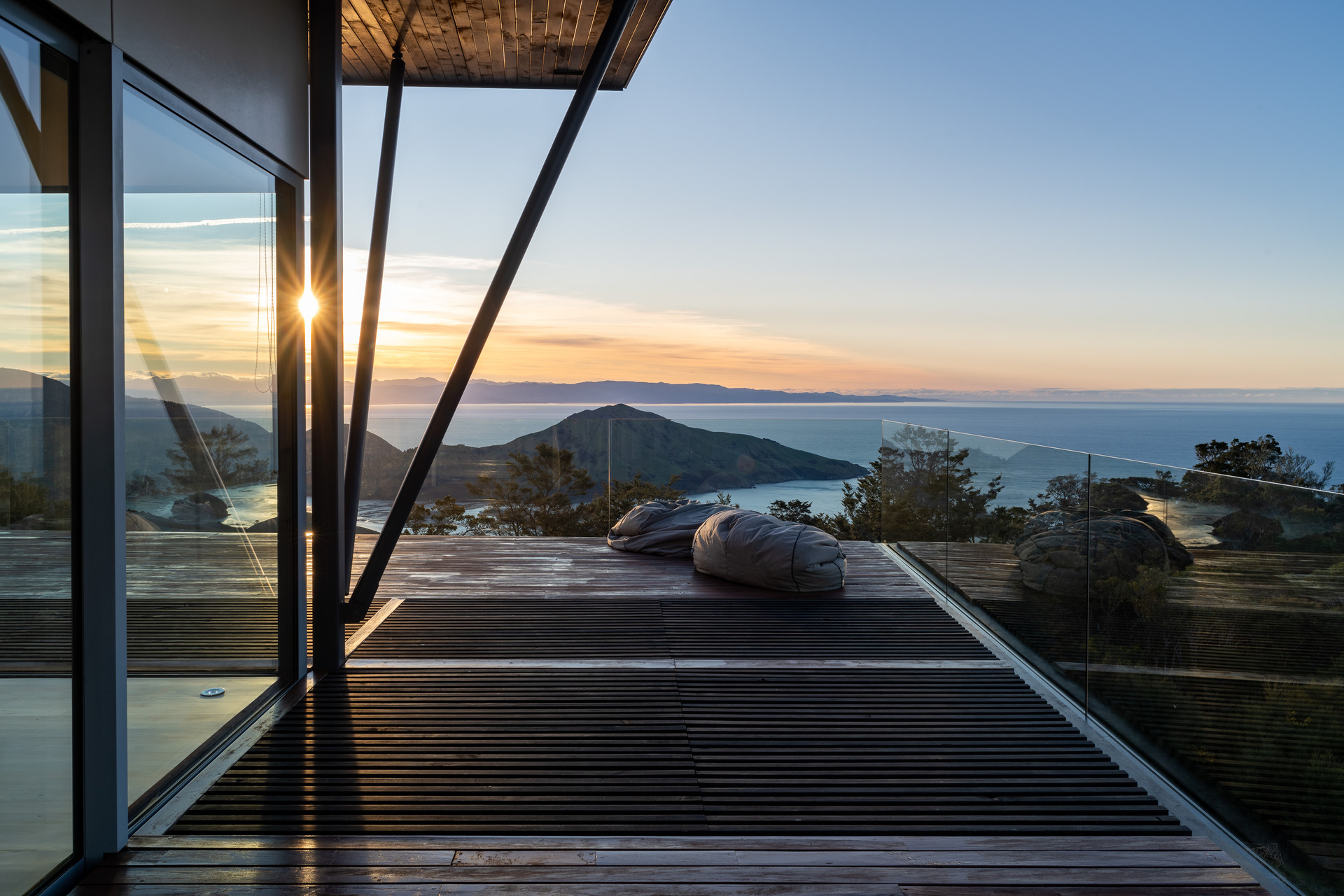 Peak View Retreat, which looks out to Pepin Island in Nelson Tasman. Photo / Peak View Retreat