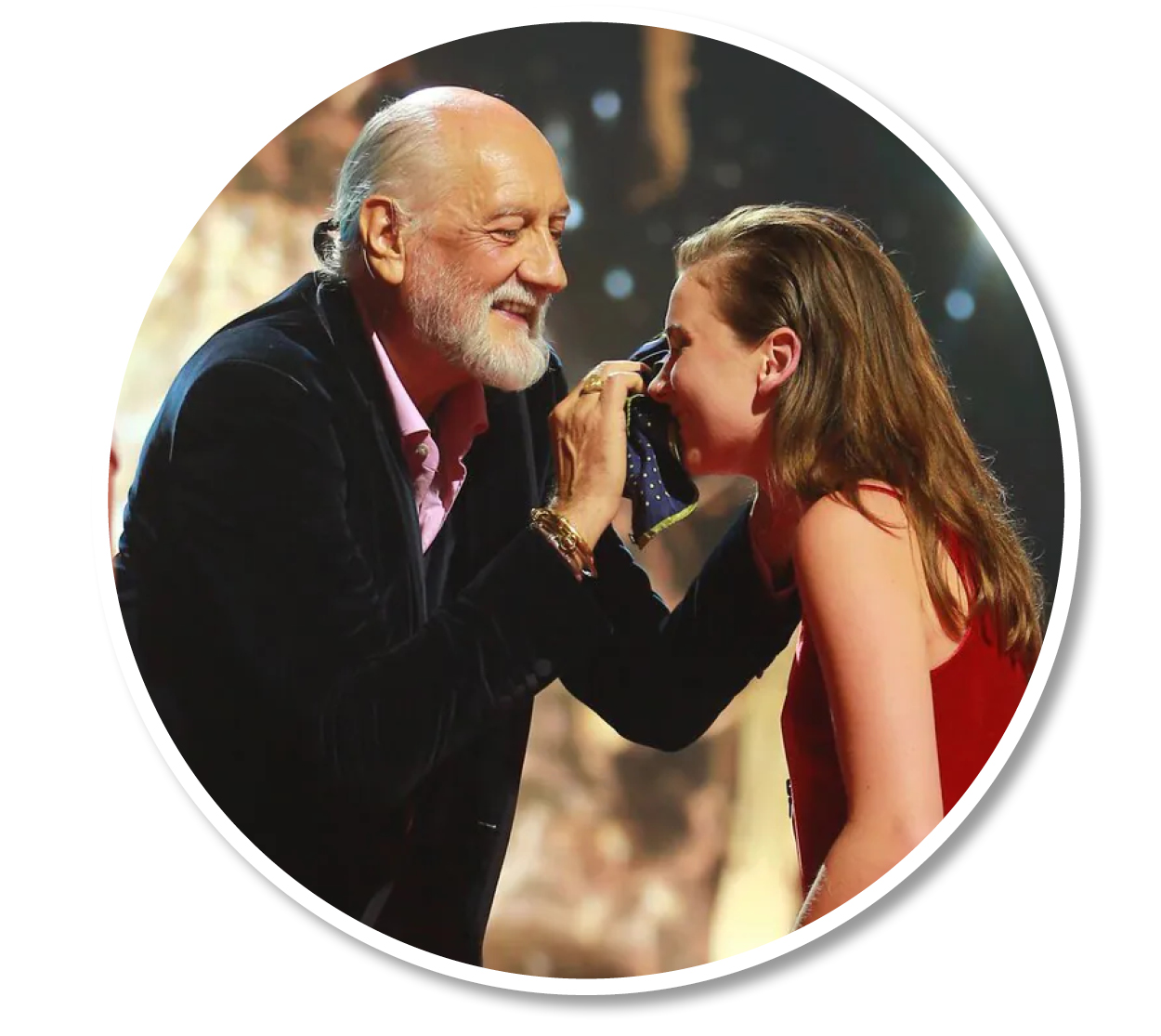 Mick Fleetwood wipes the tears off Georgia Nott from Broods. Photo / Norrie Montgomery