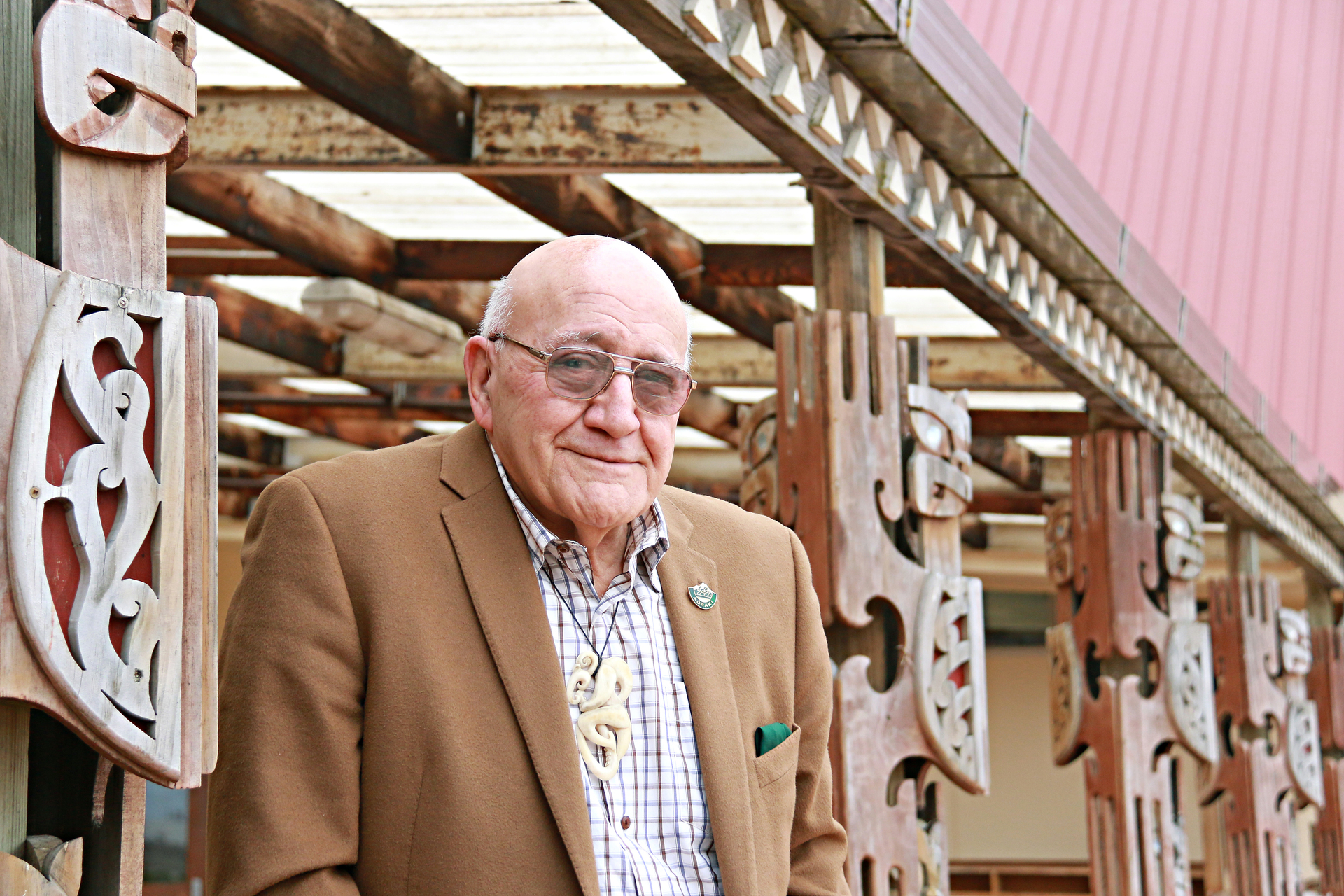 Tā Tipene O'Regan at Awarua Marae, 2017. Photo / Courtesy of Te Rūnanga o Ngāi Tahu Collection, Ngāi Tahu Archive