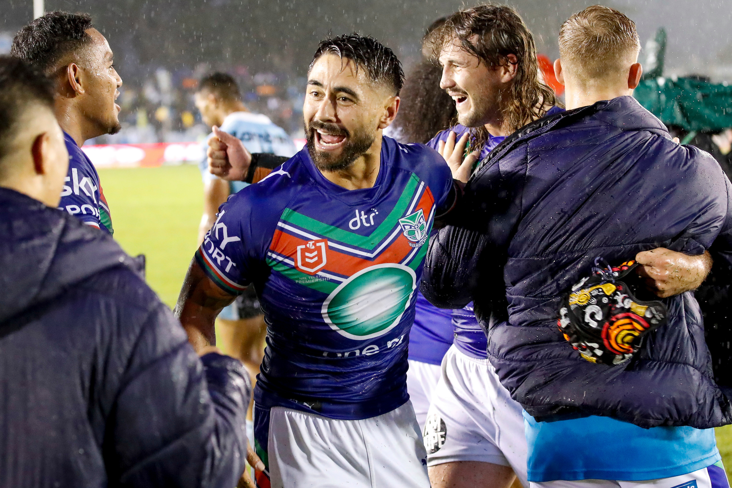 Shaun Johnson celebrates the comeback win over the Sharks. Photosport