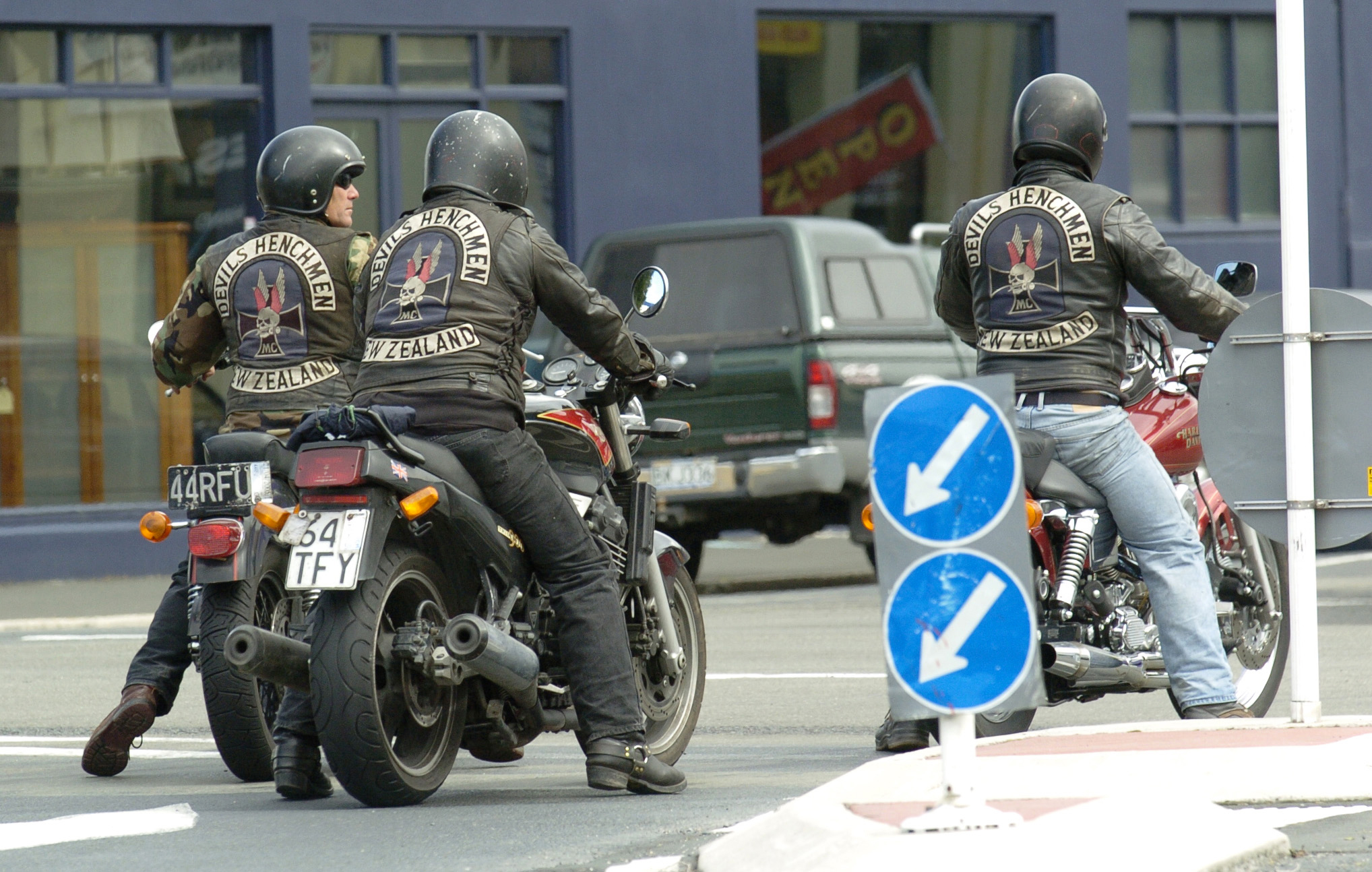 Devils Henchmen gang members. Photo / Otago Daily Times