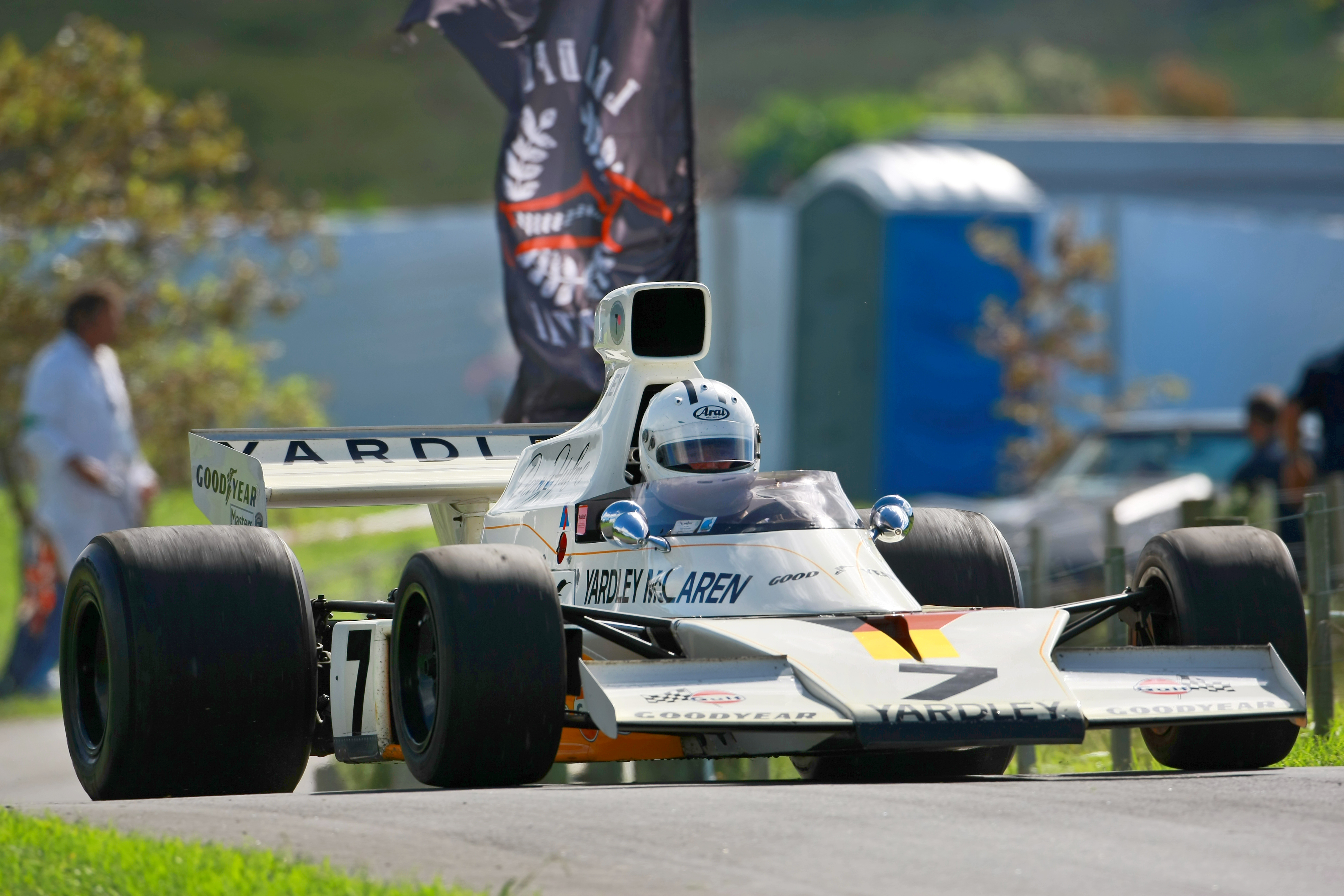 Phil Mauger in the ex-Denny Hulme McLaren. Photo / Alastair Ritchie