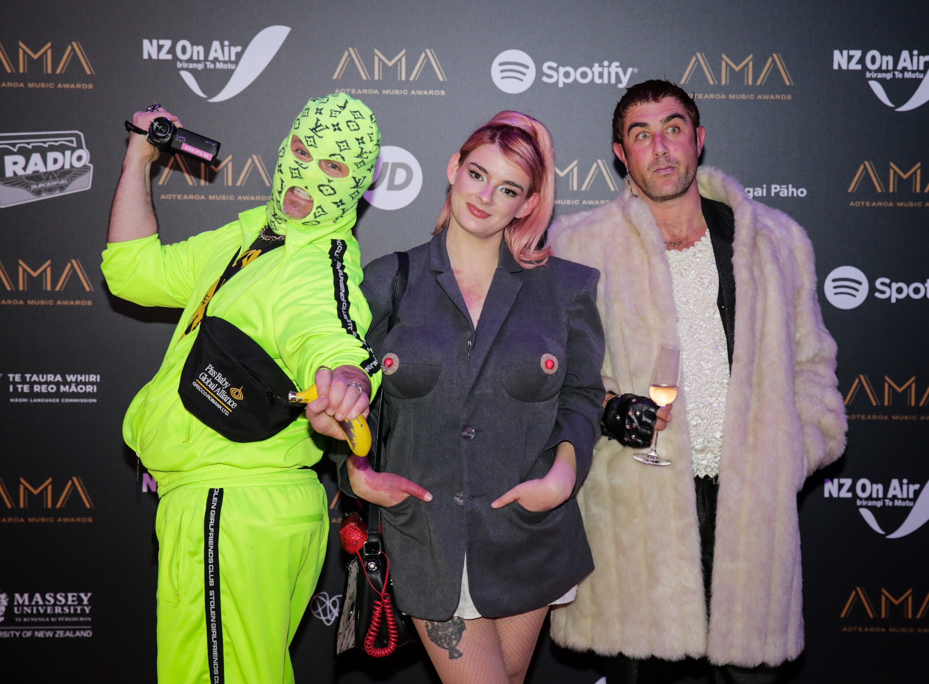 Grecco Romank, Damian Golfinopoulos (L) Billie Fee (C) and Mikey Sperring (R) at the Aotearoa Music Awards. Photo / Sylvie Whinray