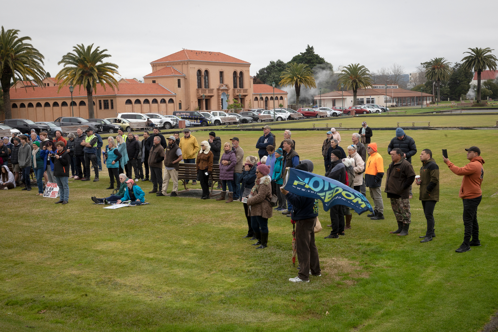 The protest gathered at Rotorua's Government Gardens. Photo / Andrew Warner