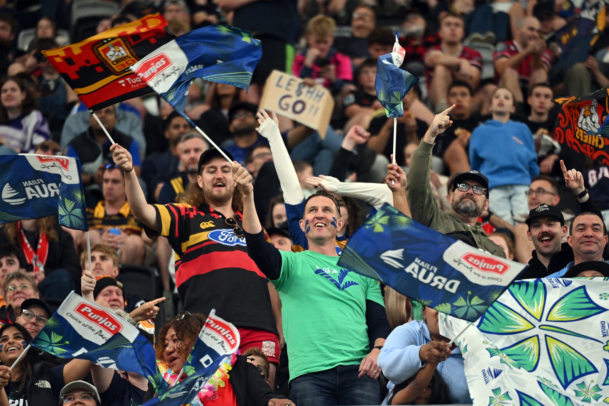 Super Rugby fans cheer on the action in Christchurch. Photo / Photosport