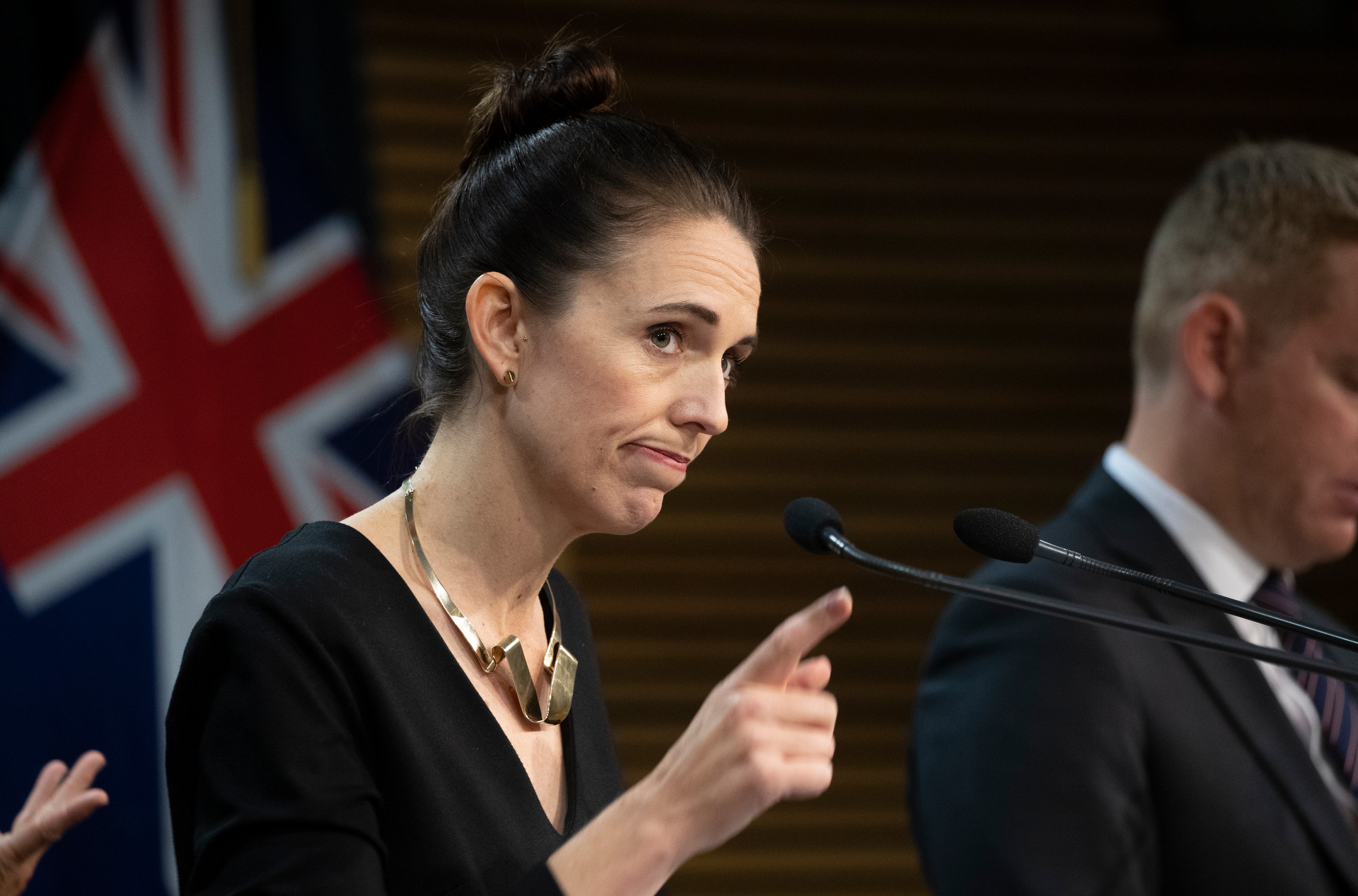 Prime Minister Jacinda Ardern and Chris Hipkins at her most recent post cabinet press conference. Photo / Mark Mitchell