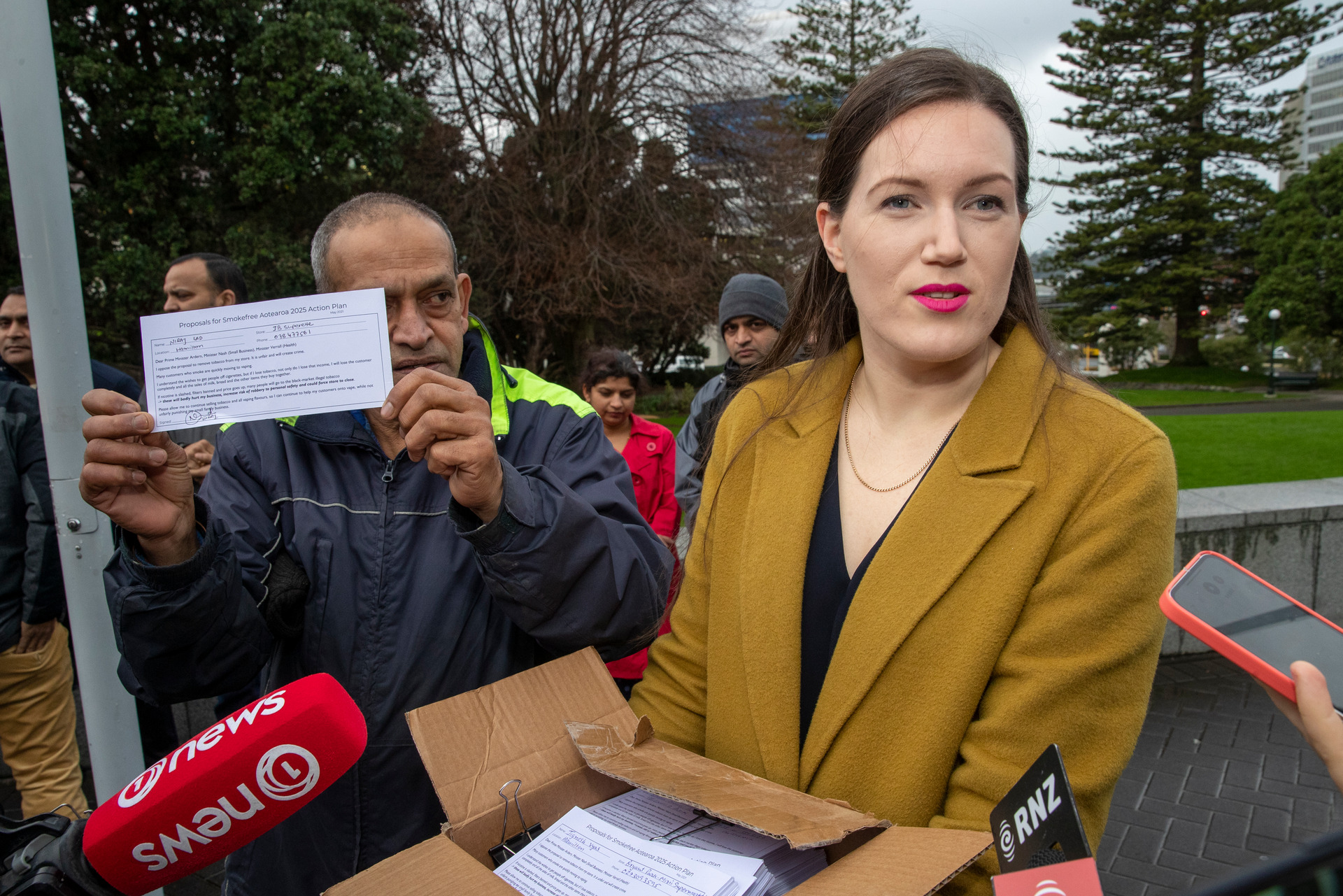 Act deputy leader Brooke van Velden after receiving the petition of postcards from dairy owners at Parliament. Photo / Mark Mitchell