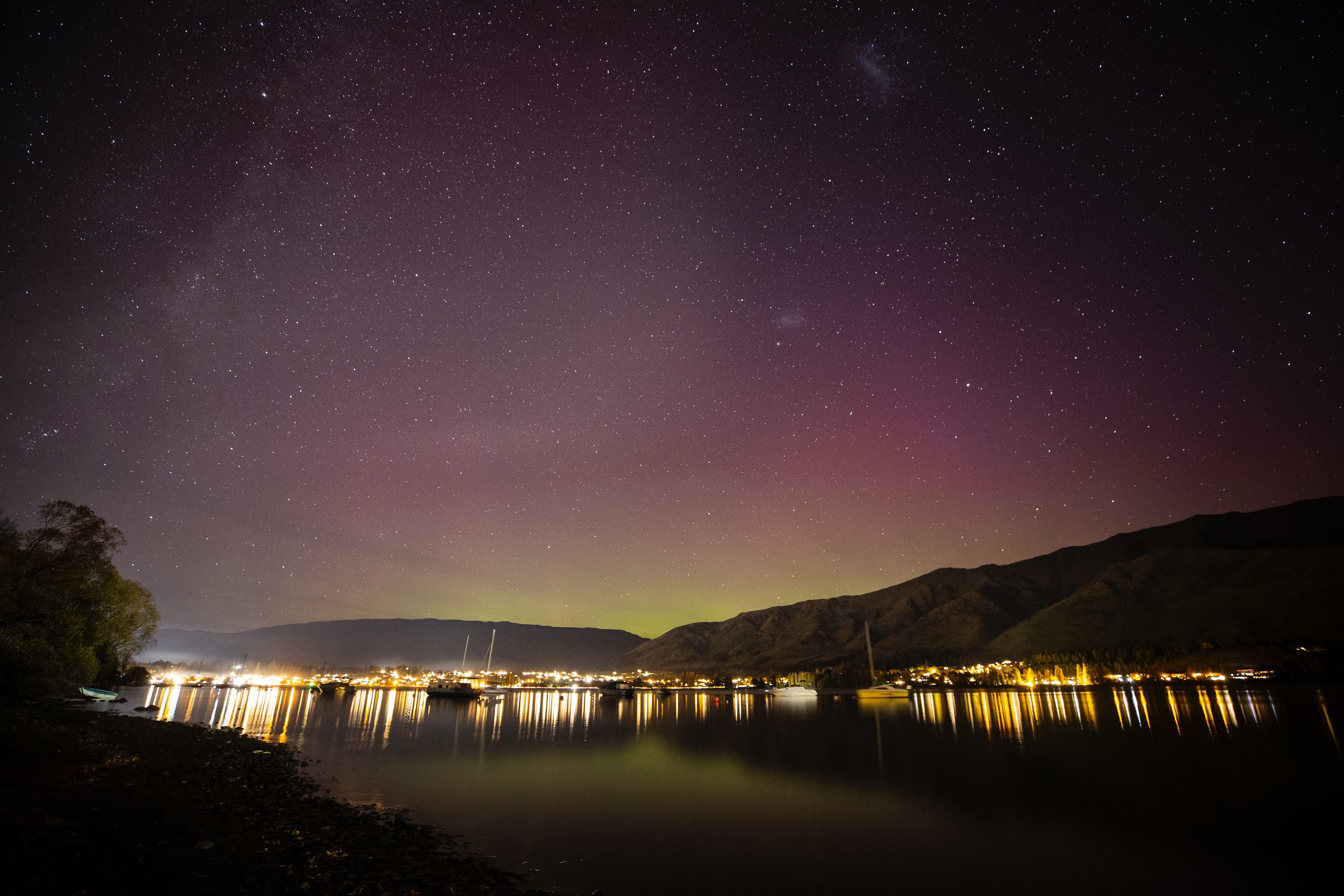 The Southern Lights over Lake Wanaka last night. Photo / George Heard
