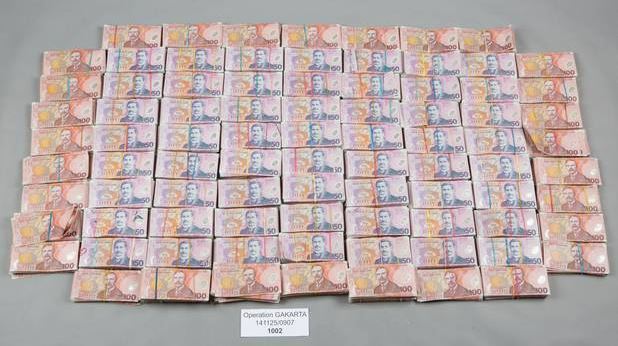 Nearly $1 million hidden inside the bedframe of a senior Head Hunter involved in methamphetamine manufacture. Photo / Supplied