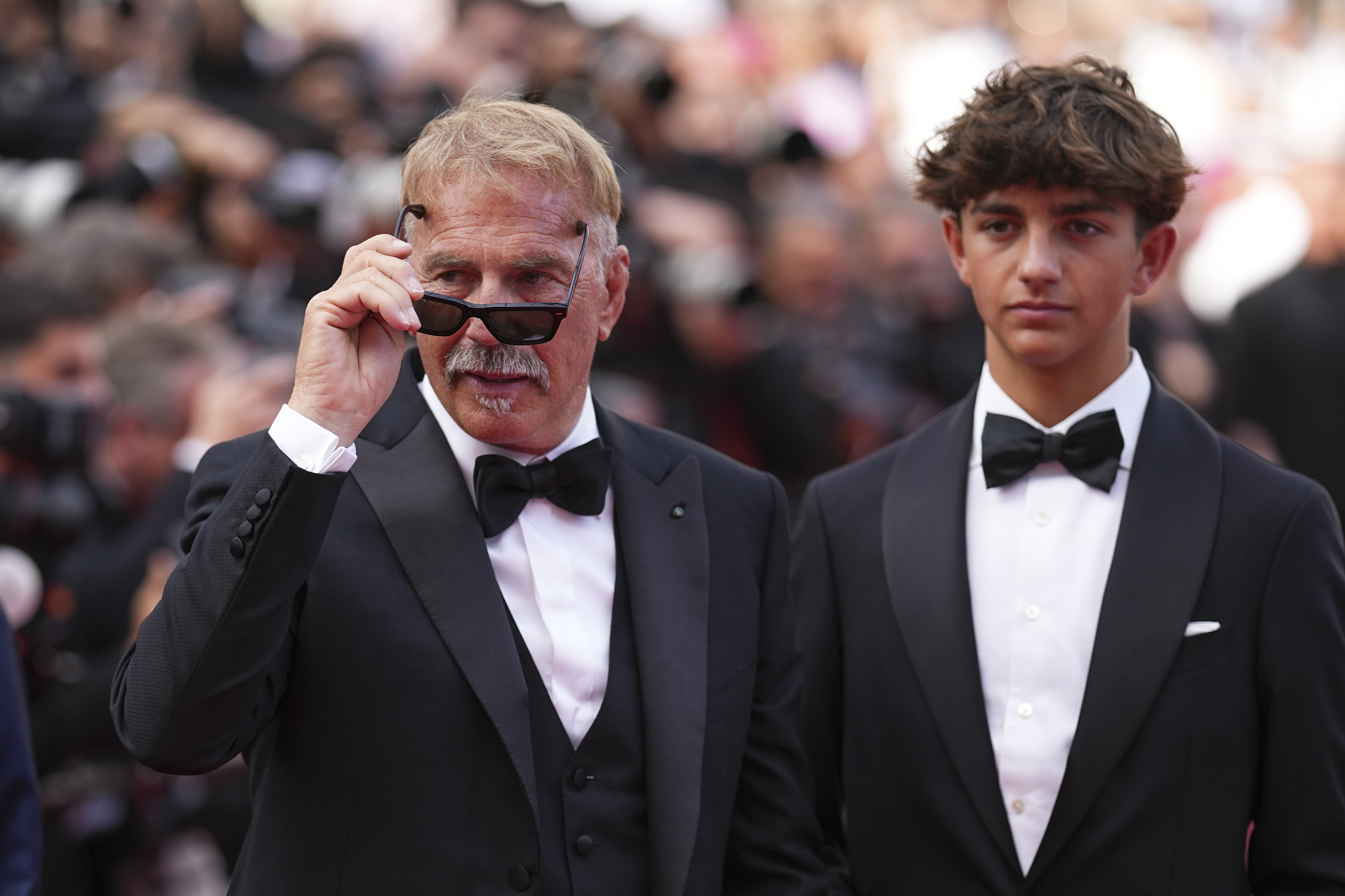 Kevin Costner with his son, Hayes Costner, at the Cannes Film Festival. Photo / AP