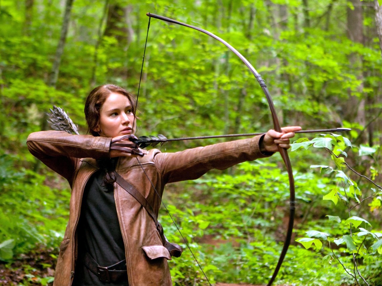 Jennifer Lawrence as Katniss Everdeen in the first Hunger Games film.