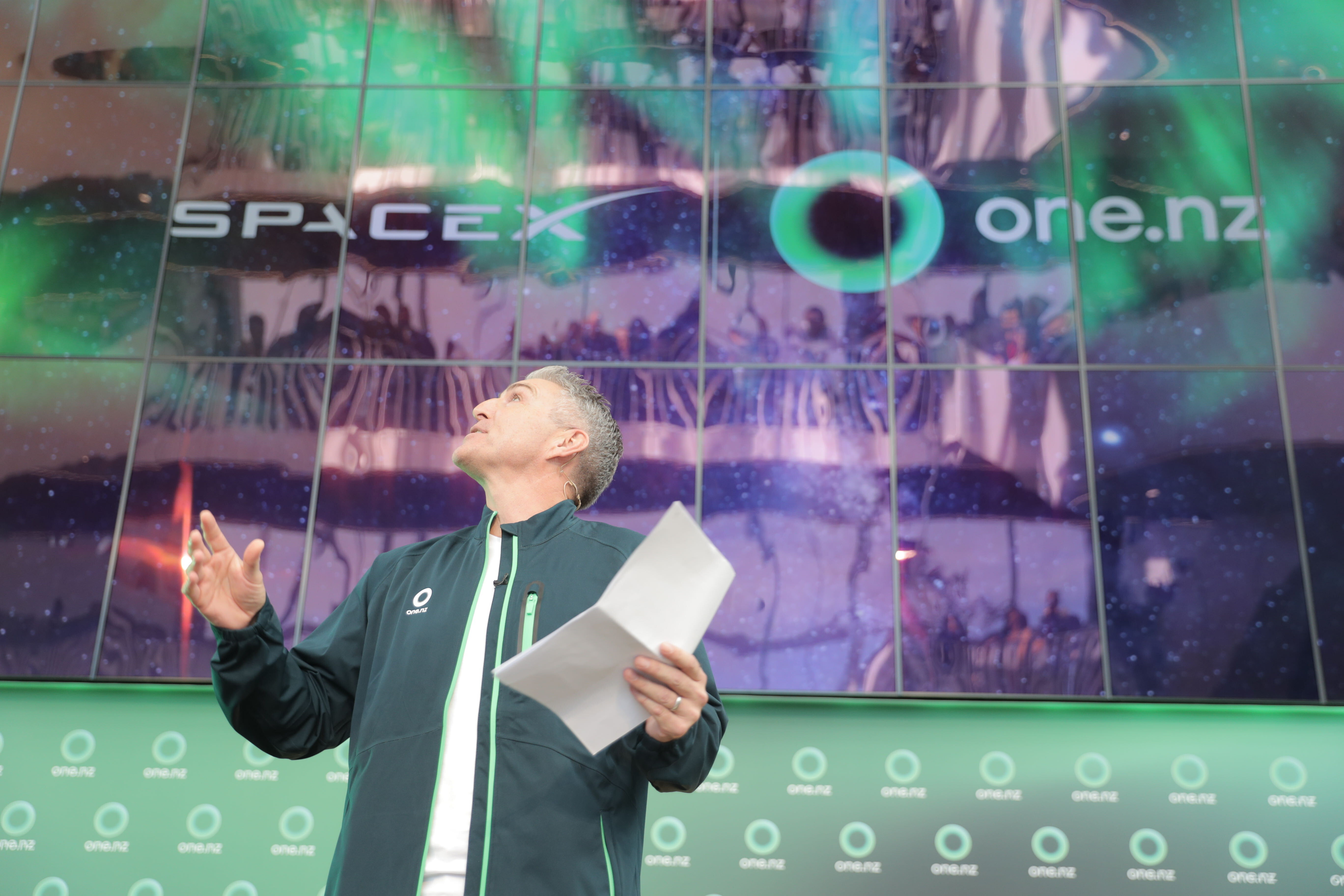 One NZ chief executive Jason Paris at the April 2023 announcement of his firm's partnership with SpaceX on its Starlink Direct to Cell service. Photo / Michael Craig