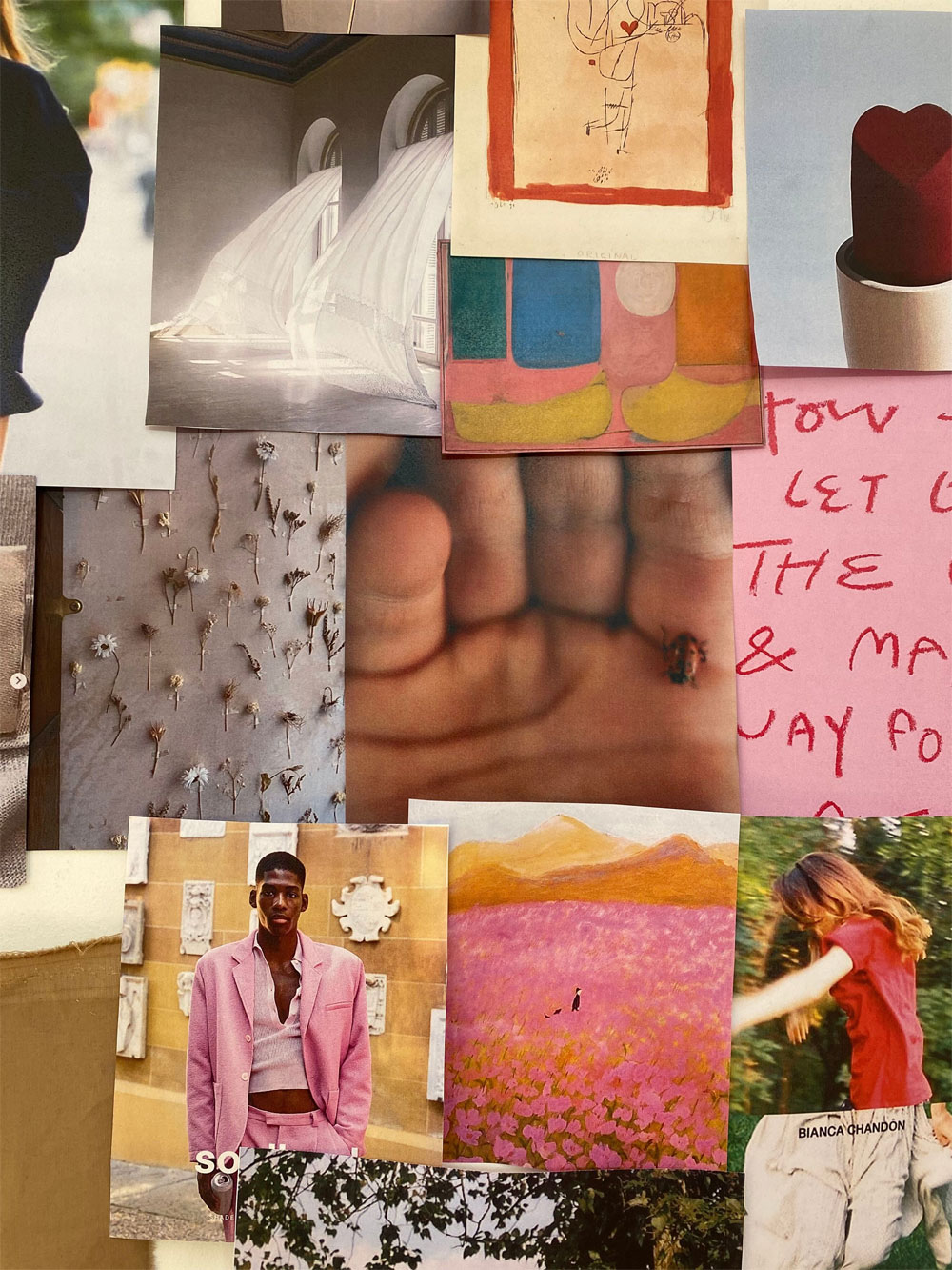 Maggie Marilyn's moodboard, featuring pink and petals. Photo / Supplied