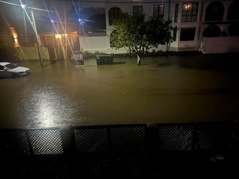 Flooding on Atkin Ave in Mission Bay last night as torrential downpours hammered parts of Auckland. Photo / Ronan Marshall