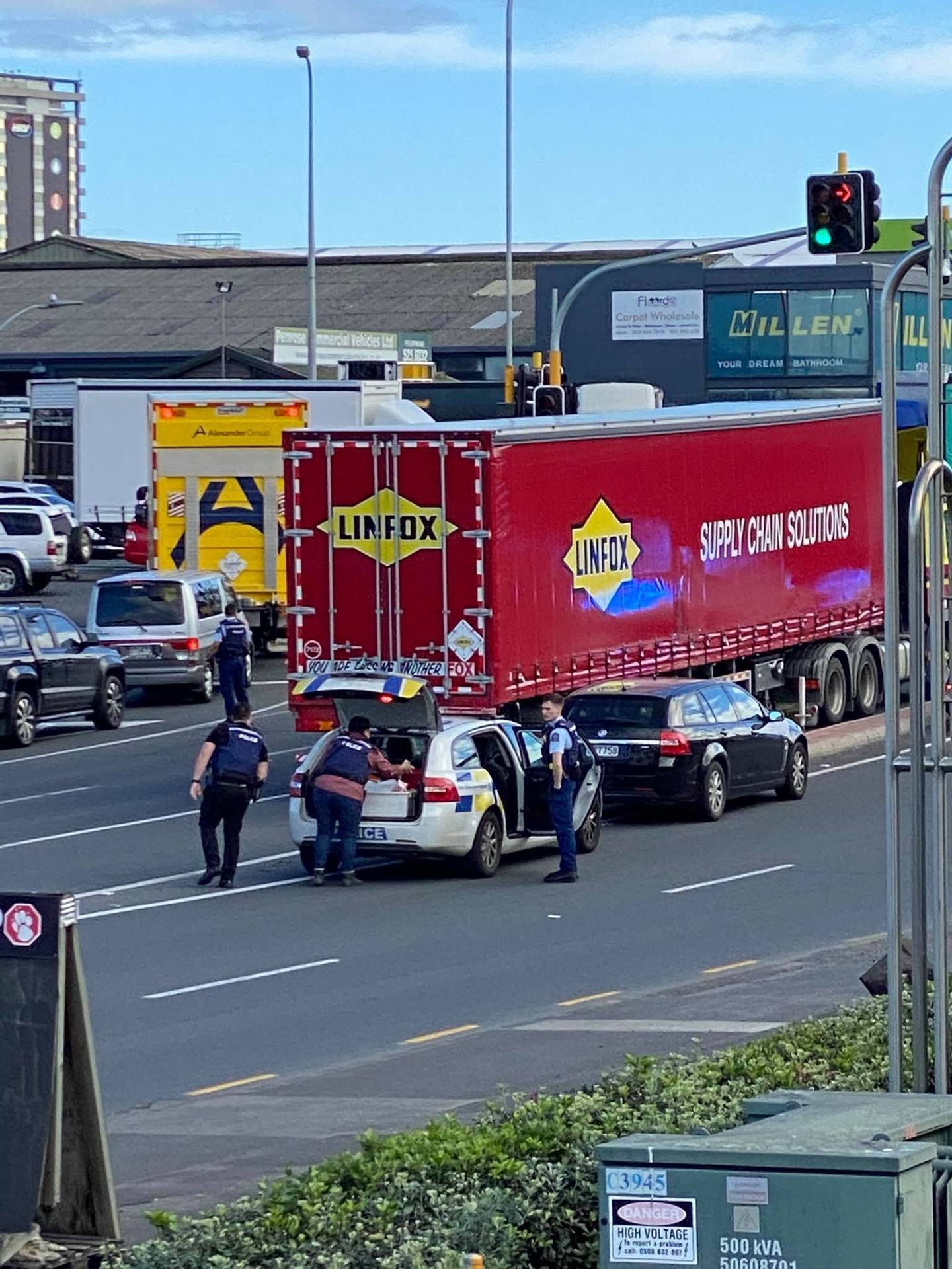 Police at the scene of the major incident on Great South Rd, Penrose. Photo / Supplied