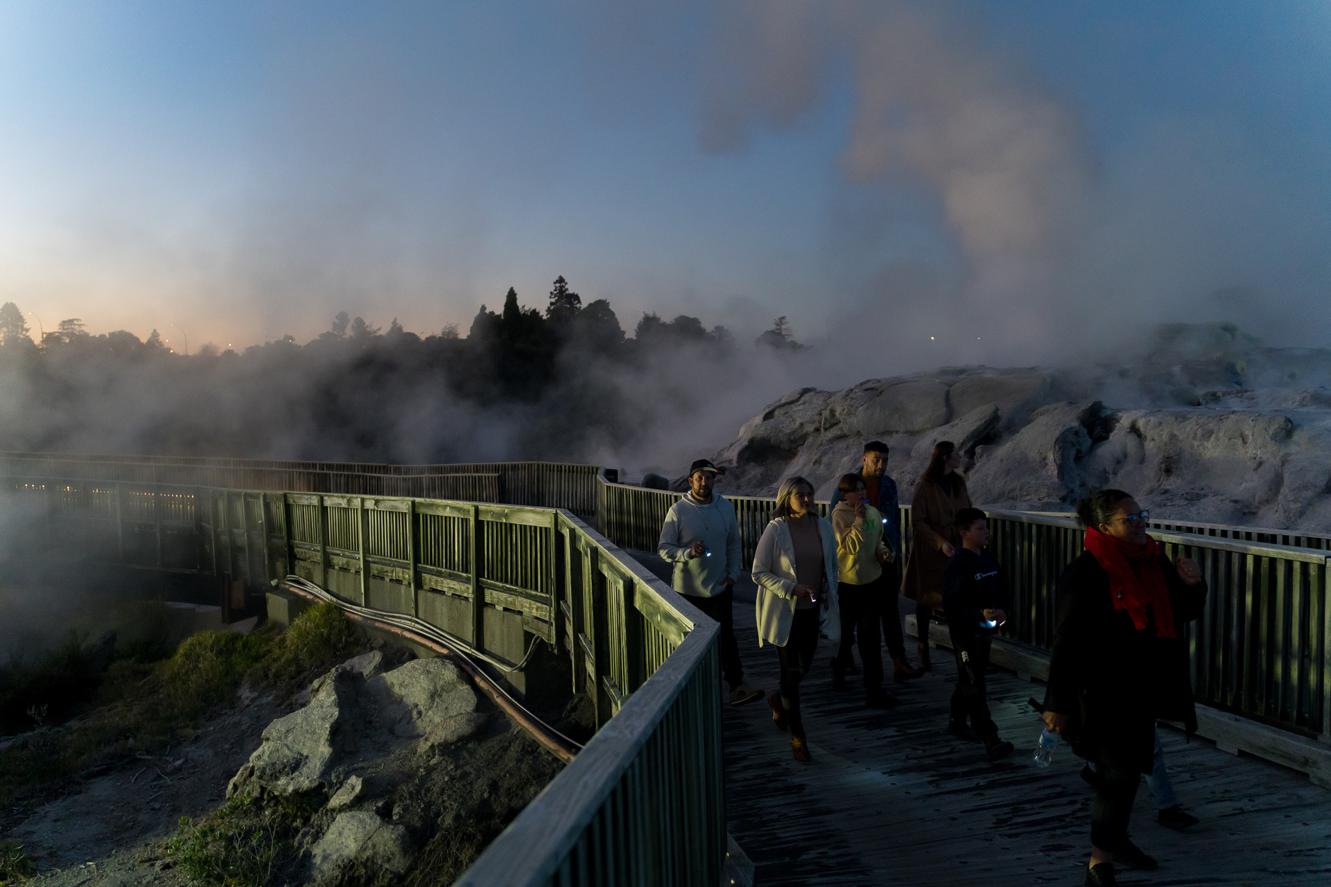 Te Puia's Geyser By Night trail takes visitors through the geothermal valley after dark. Photo / Te Puia, Supplied